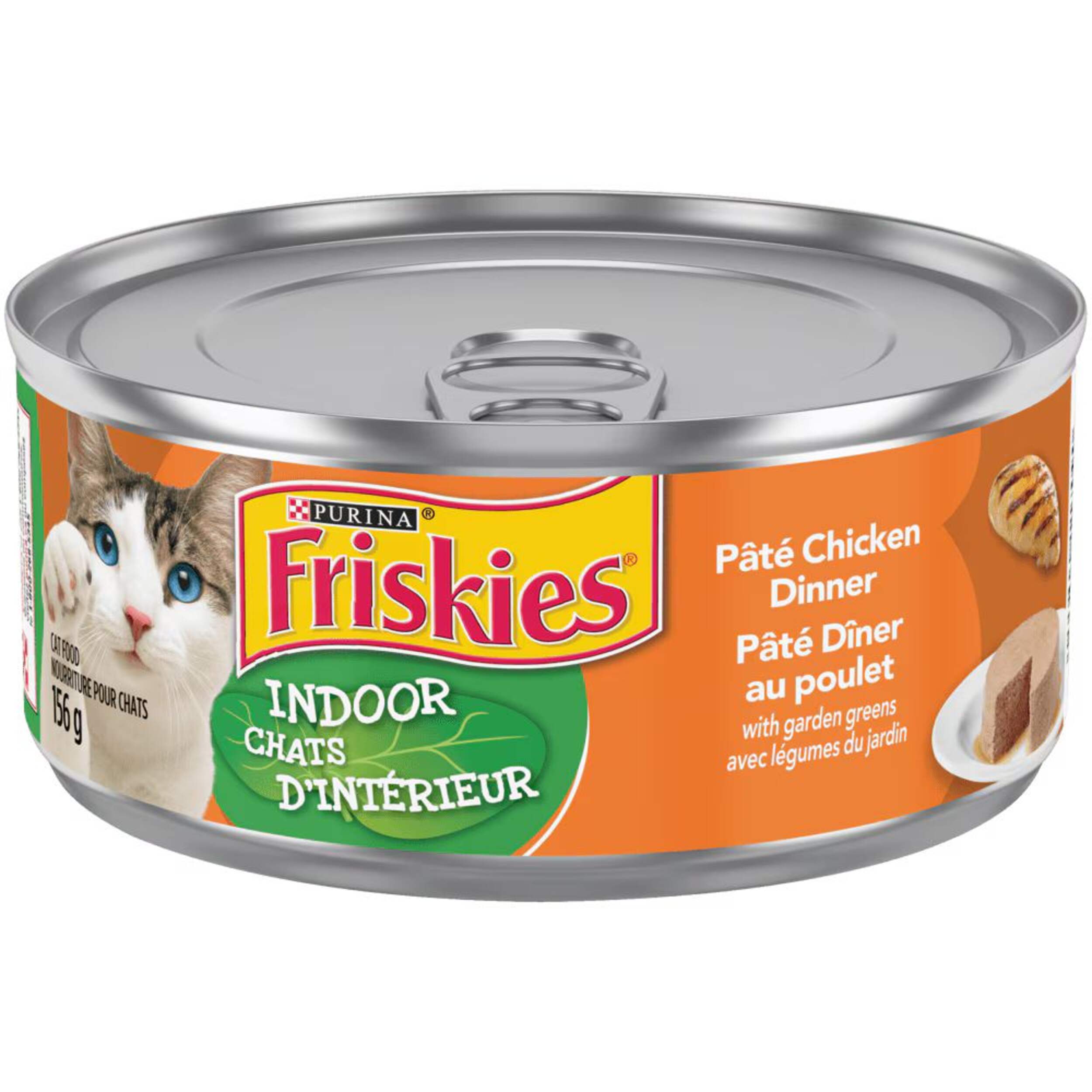 Purina Friskies® Indoor Pate Chicken Dinner with Garden Greens Wet Cat Food, 156-g Front_Elevated