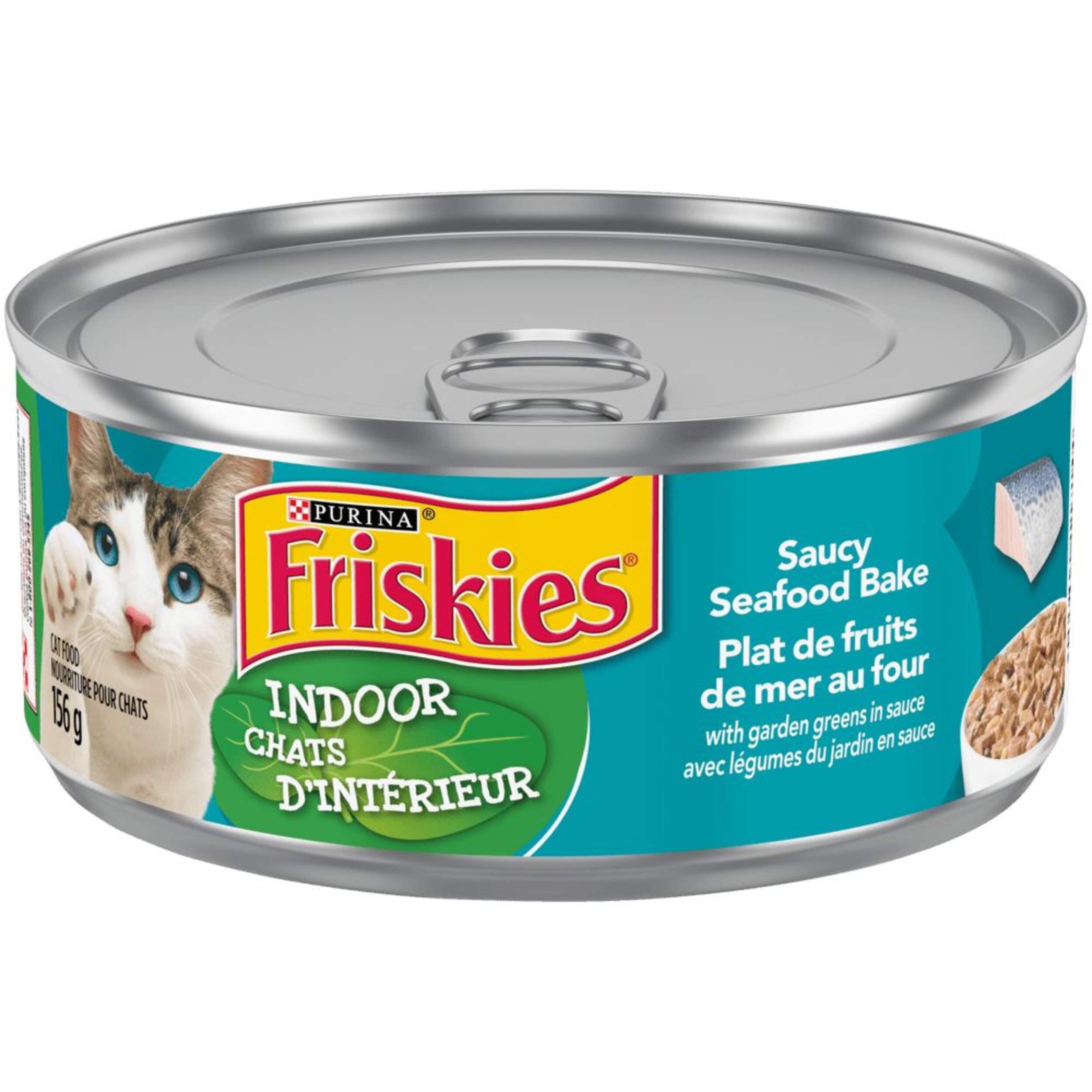 Purina Friskies® Indoor Saucy Seafood Bake with Greens Wet Cat Food, 156-g Front_Elevated