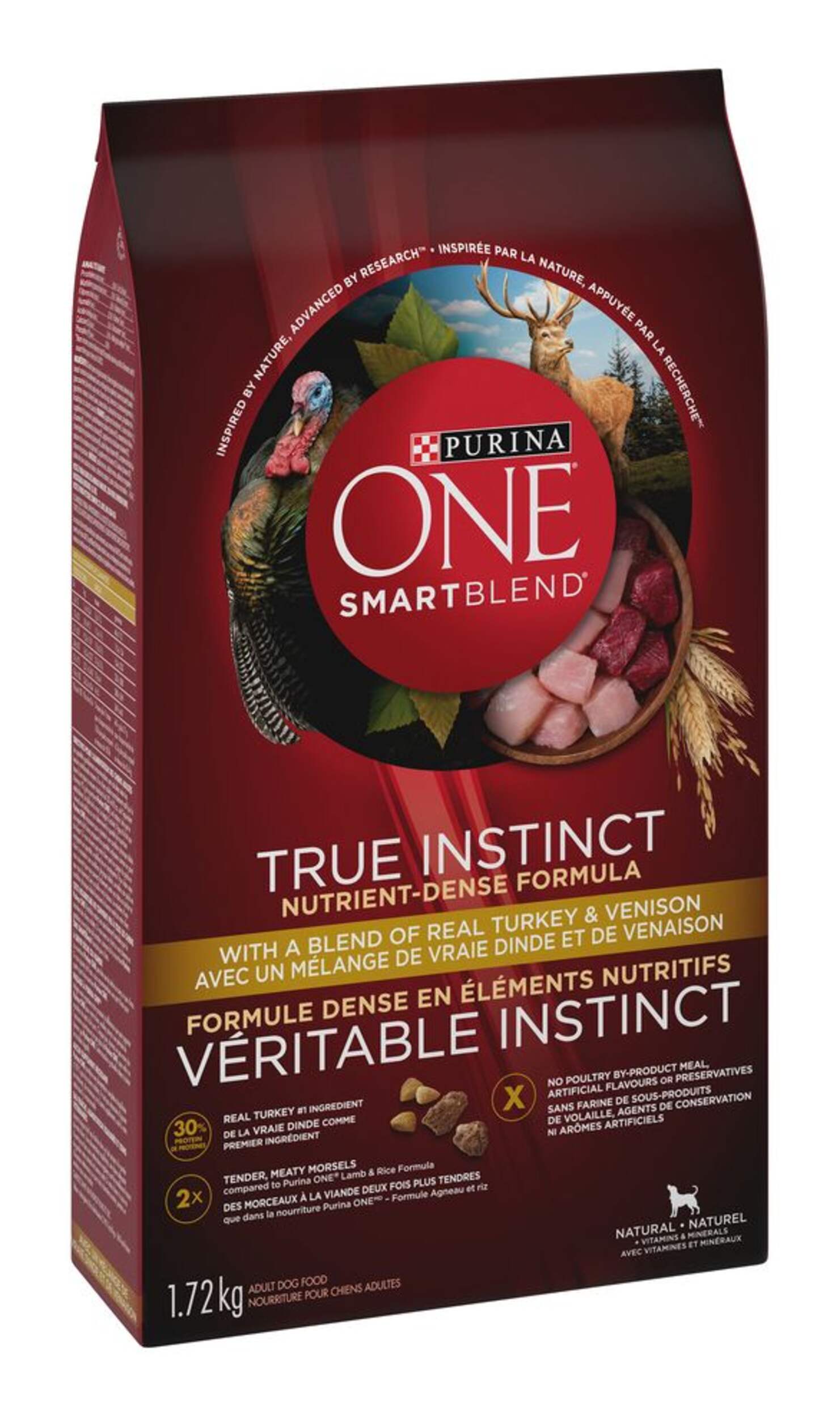Nourriture sèche pour chiens adultes Purina ONE SmartBlend True Instinct, dinde et cerf, 1,7 kg Front_Angled_Right