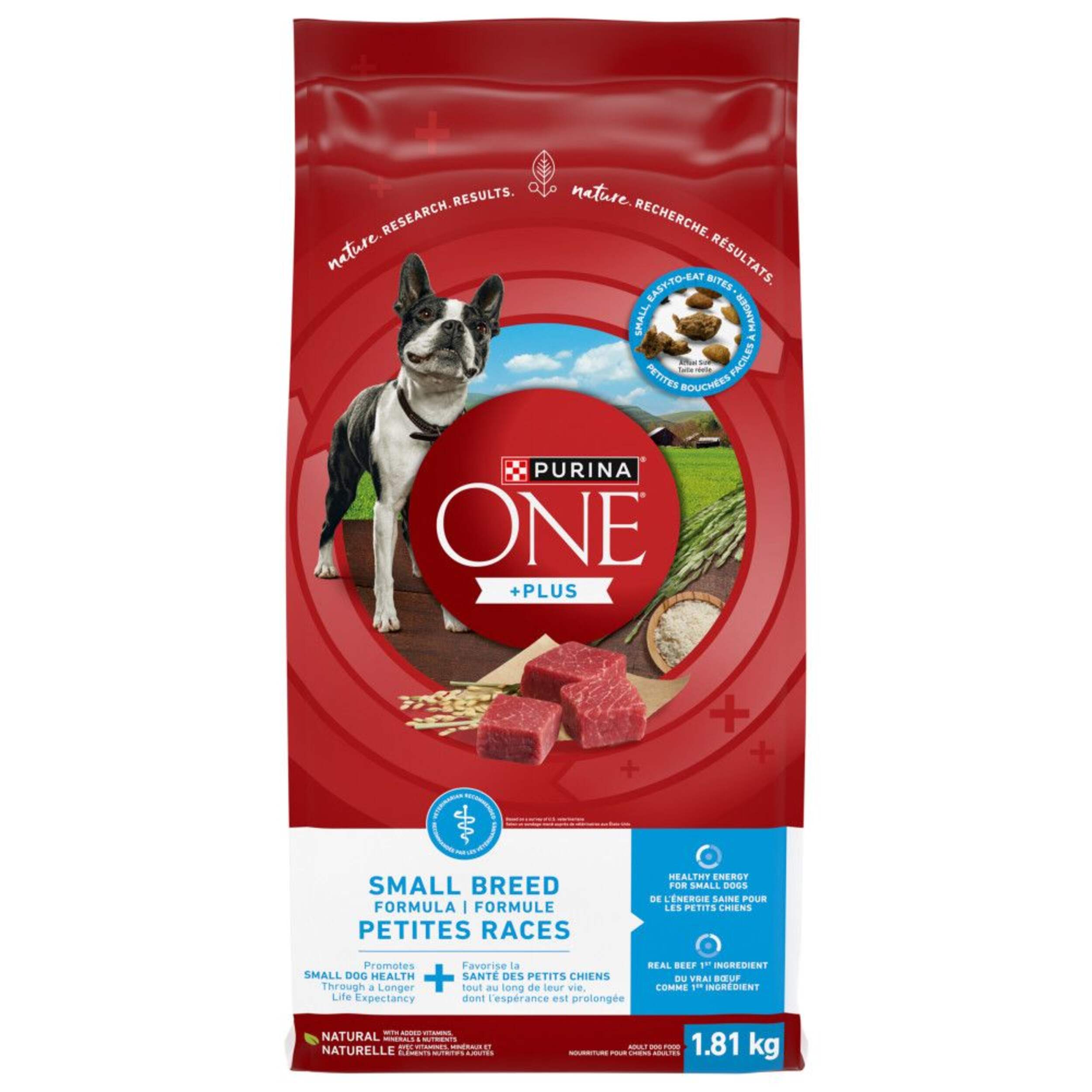Nourriture sèche pour chiens adultes de petite race Purina One SmartBlend, boeuf, 1,8 kg Front_Flat