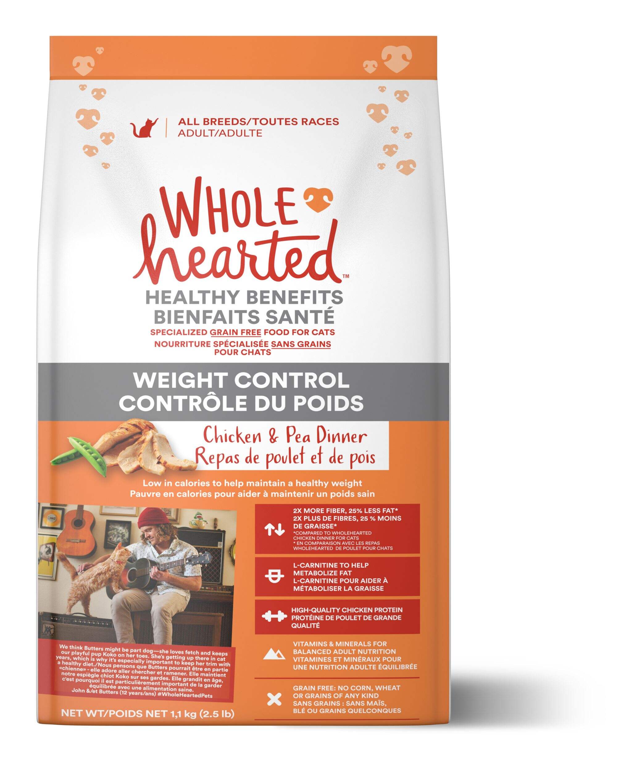 WholeHearted Grain-Free Weight Control Chicken & Pea Recipe Dry Cat Food, 1.13-kg Front_Flat