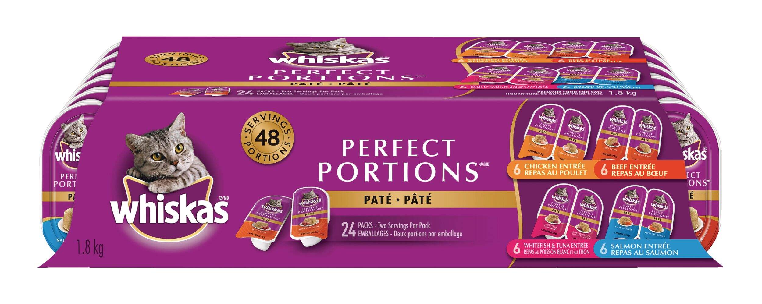 Whiskas Perfect Portions Variety Pack Wet Cat Food, 1.8-kg, 24-Pk Front_Elevated