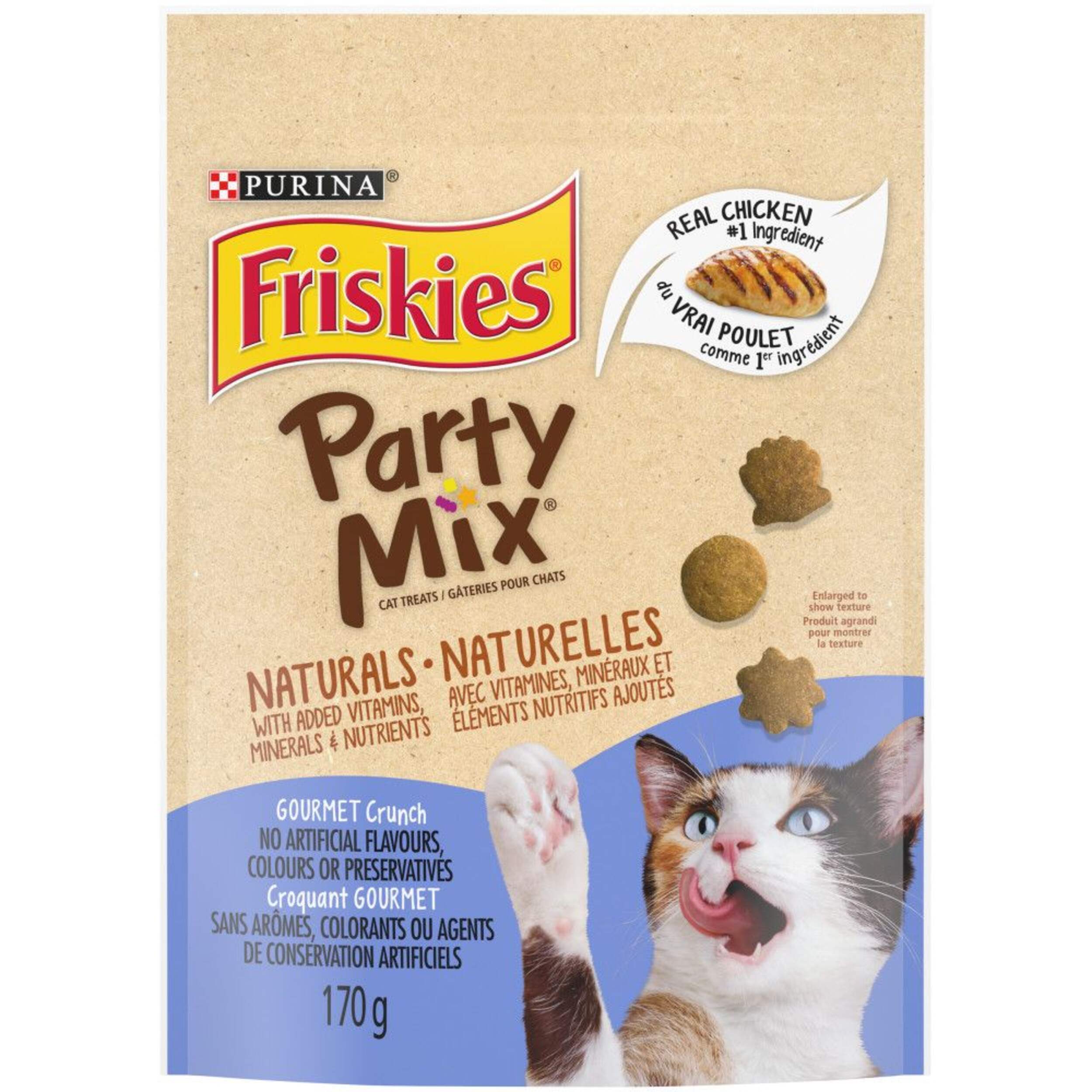 Friskies Party Mix™ Naturals Gourmet Crunch with Real Chicken Dry Cat Treats, 170-g Front_Flat