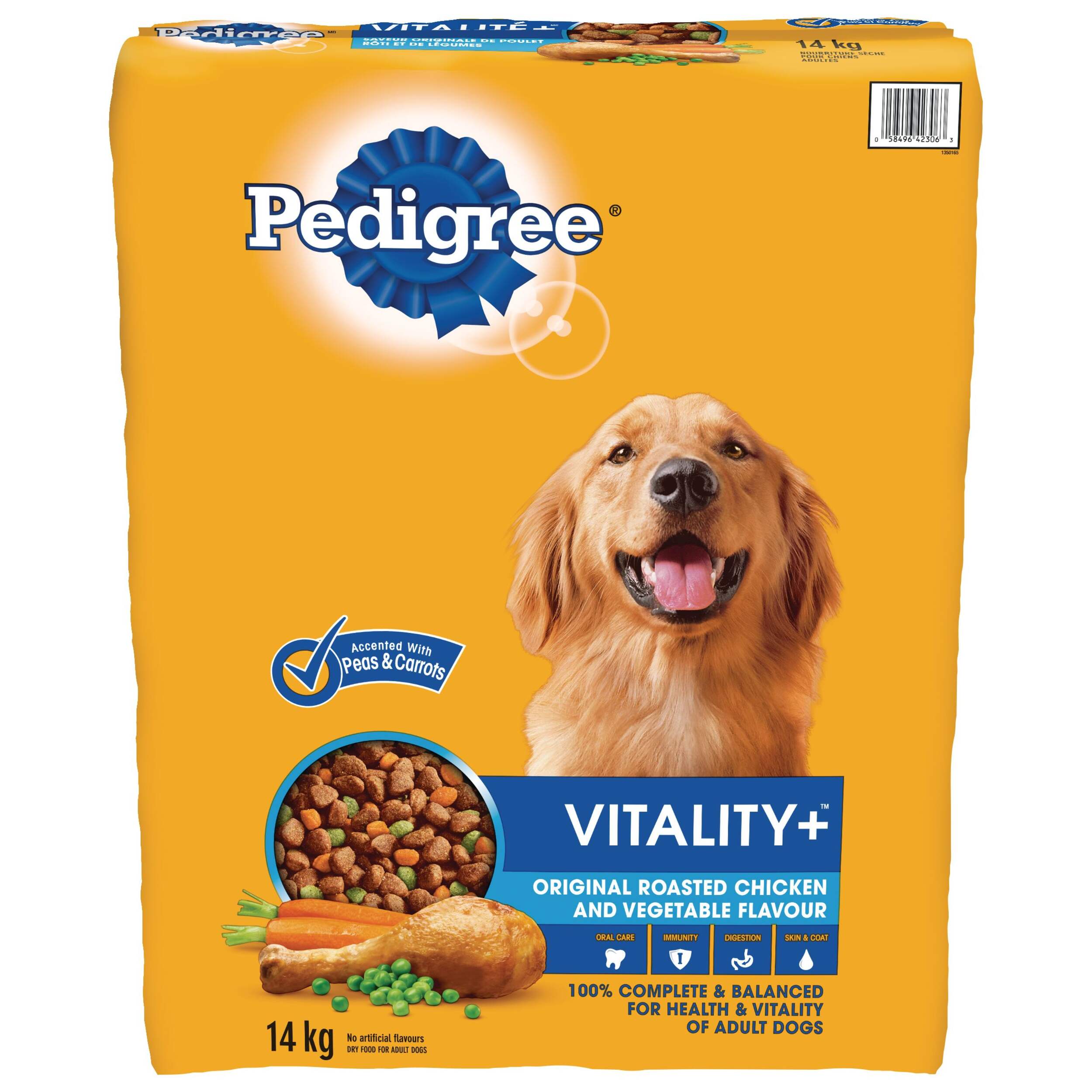 Pedigree Vitality+ Original Roasted Chicken and Vegetable Flavour Adult Dry Dog Food, 14-kg Front_Flat