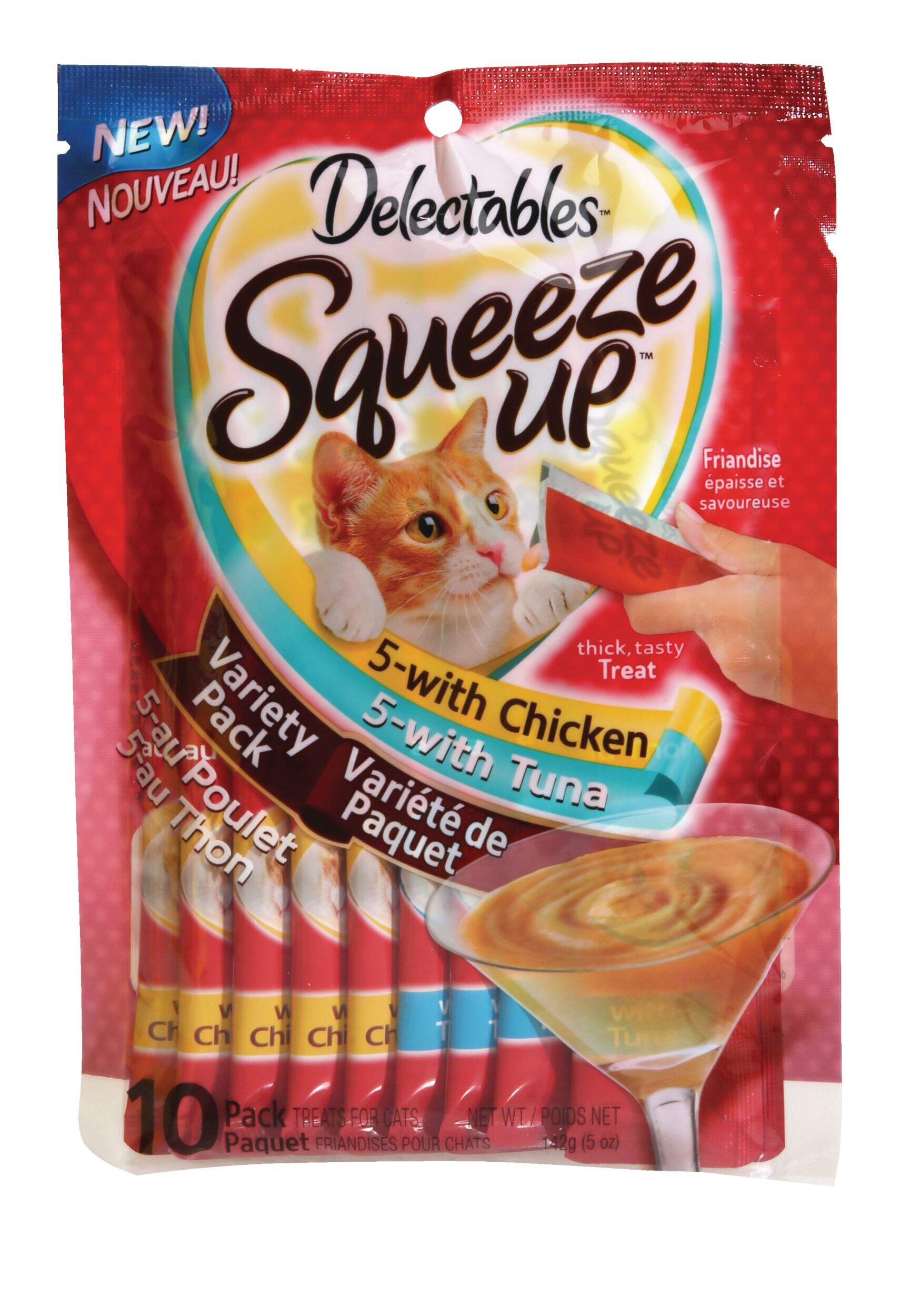 Gâteries humides pour chats Hartz Delectables Squeeze UP, poulet et thon, 10 x 14 g Front_Flat