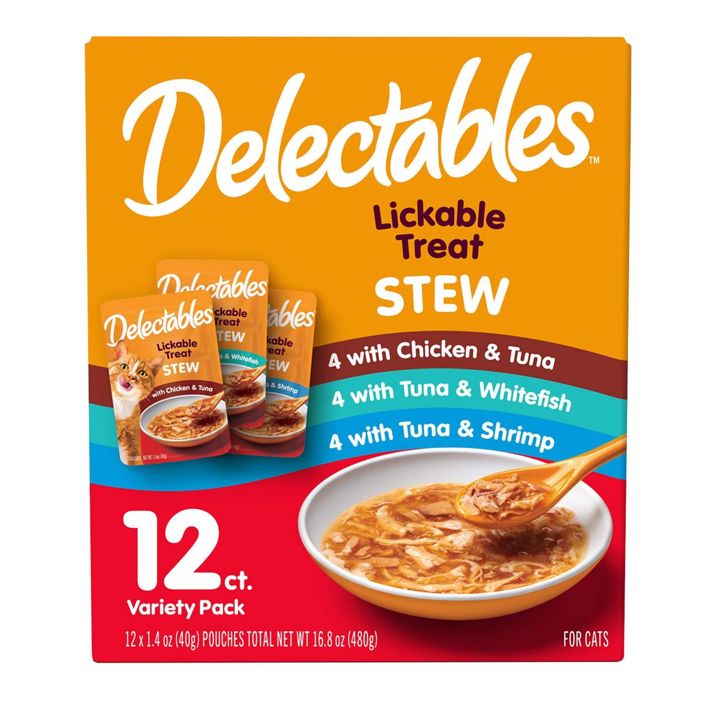 Hartz Delectables Stew Lickable Variety Pack Wet Cat Treat Pouches, 12 x 40-g Front_Flat