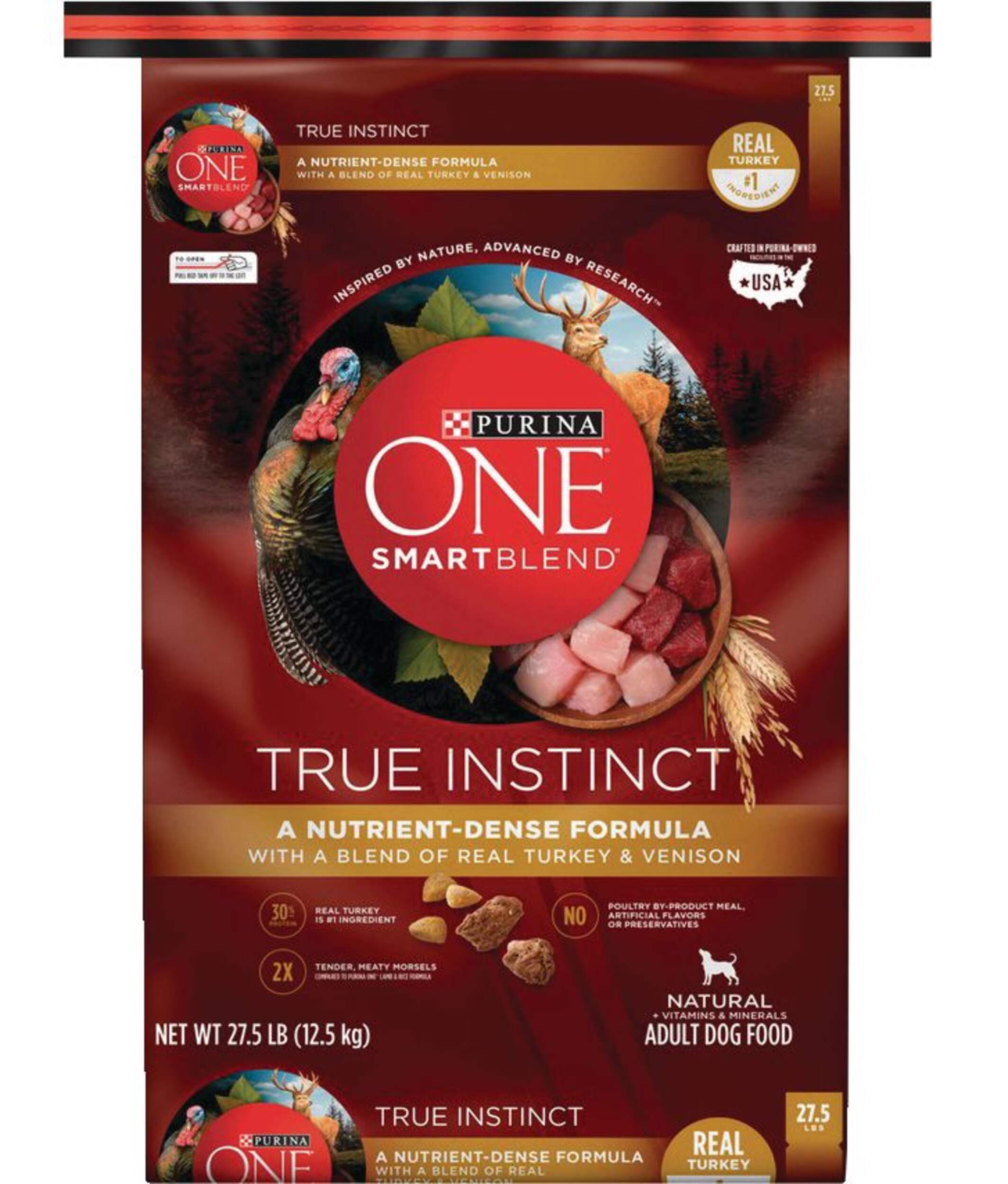 Purina ONE SmartBlend True Instinct Turkey & Venison Adult Dry Dog Food, 12.4-kg Front_Flat