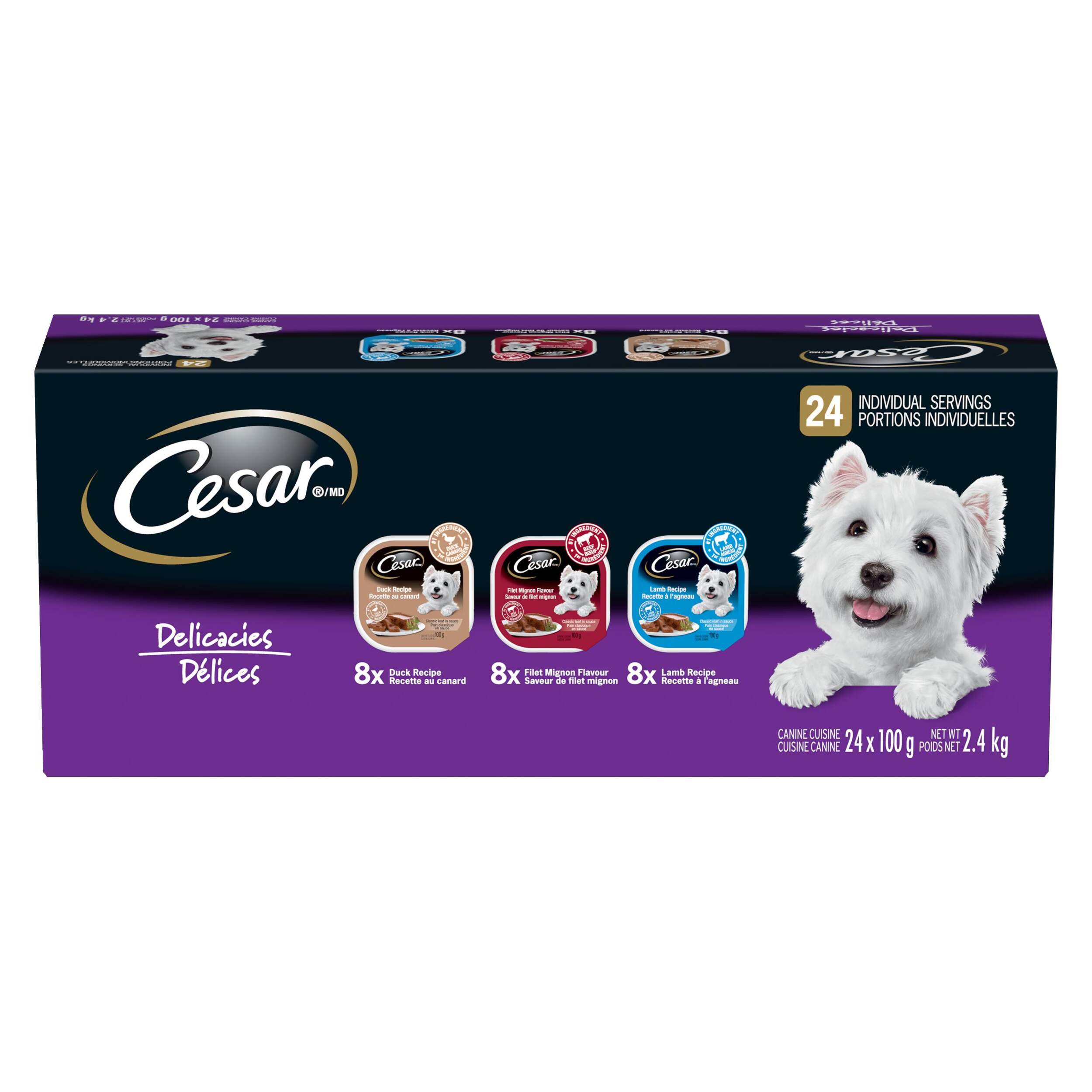 Cesar Filet Mignon, Lamb & Duck Flavour Adult Wet Dog Food, 100-g, 24-Pk Front_Flat