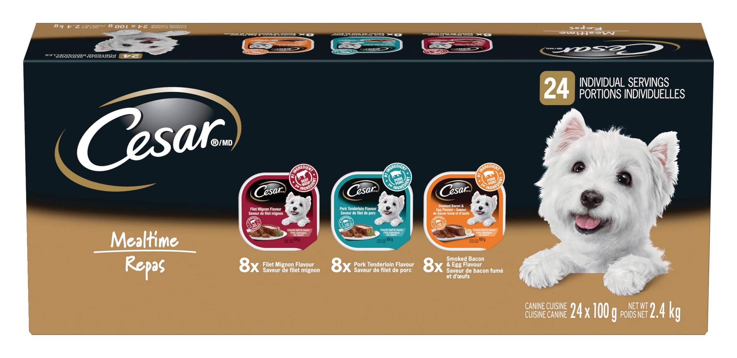 Cesar Filet Mignon, Rib, Bacon & Egg Flavour Adult Wet Dog Food, 100-g, 24-Pk Front_Elevated