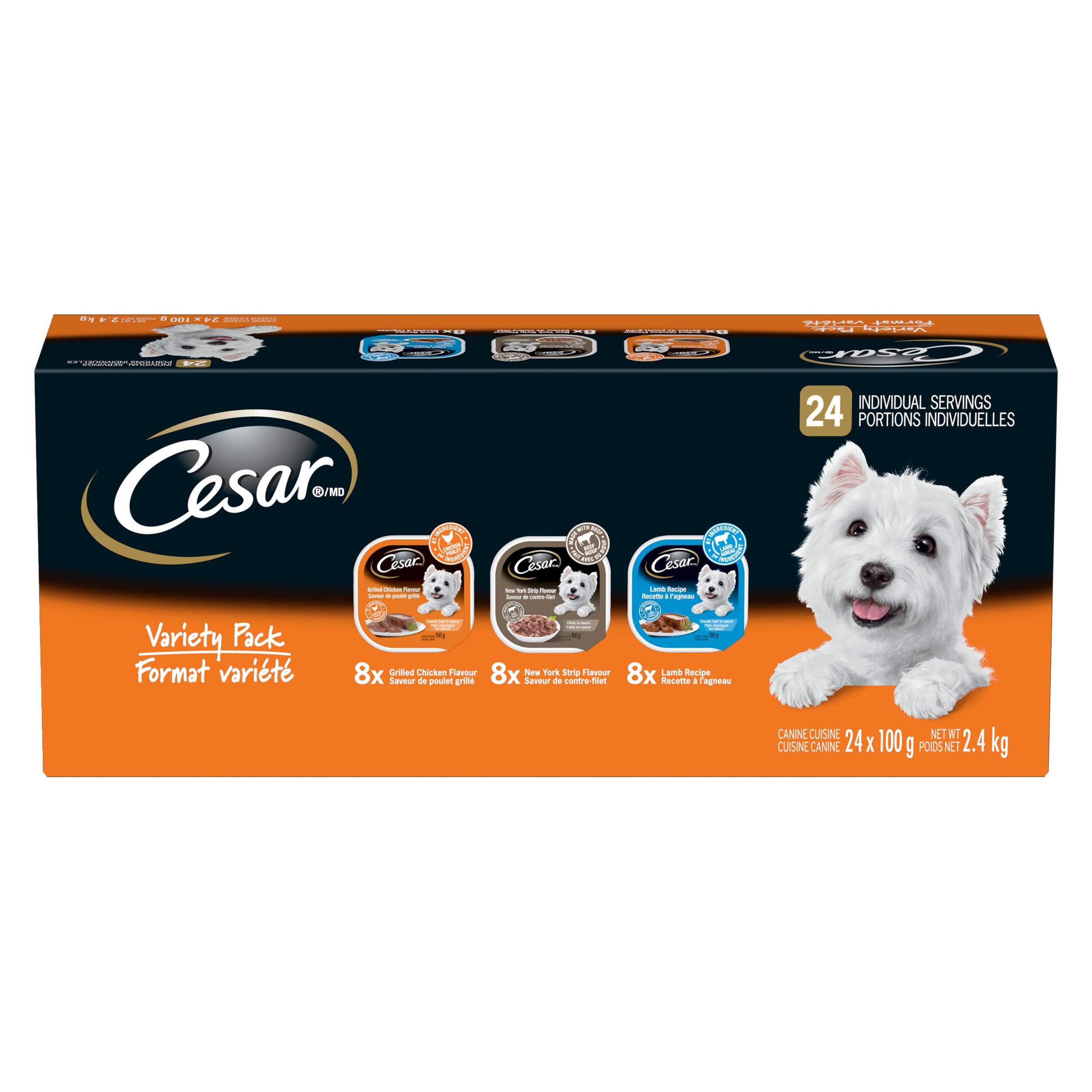 Cesar Chicken, NY StriP & Lamb Flavour Adult Wet Dog Food, 100-g, 24-Pk Front_Flat