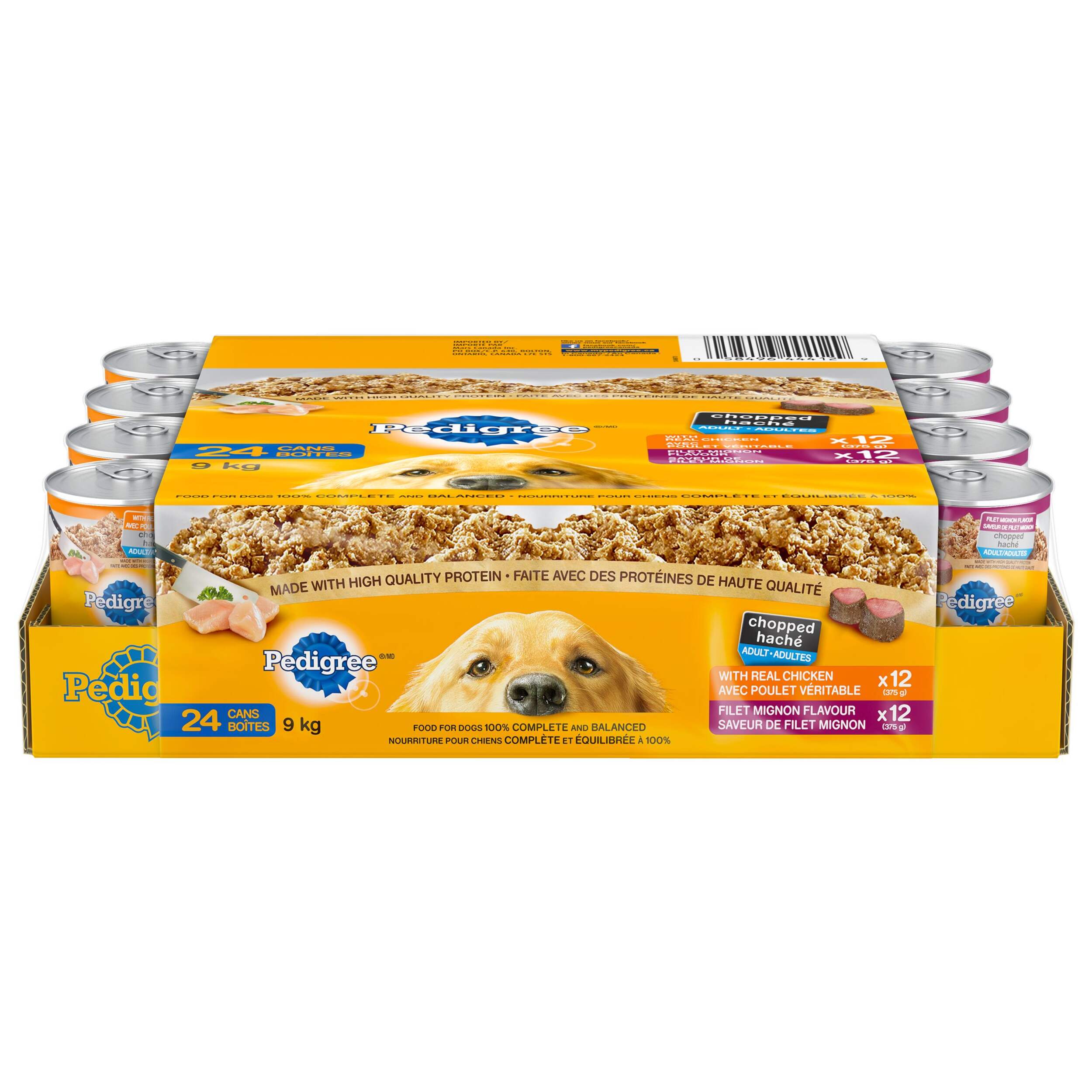 Nourriture humide pour chiens adultes Pedigree mélanges hachés, poulet et filet mignon, choix varié, 100 g, paq. 24 Front_Flat