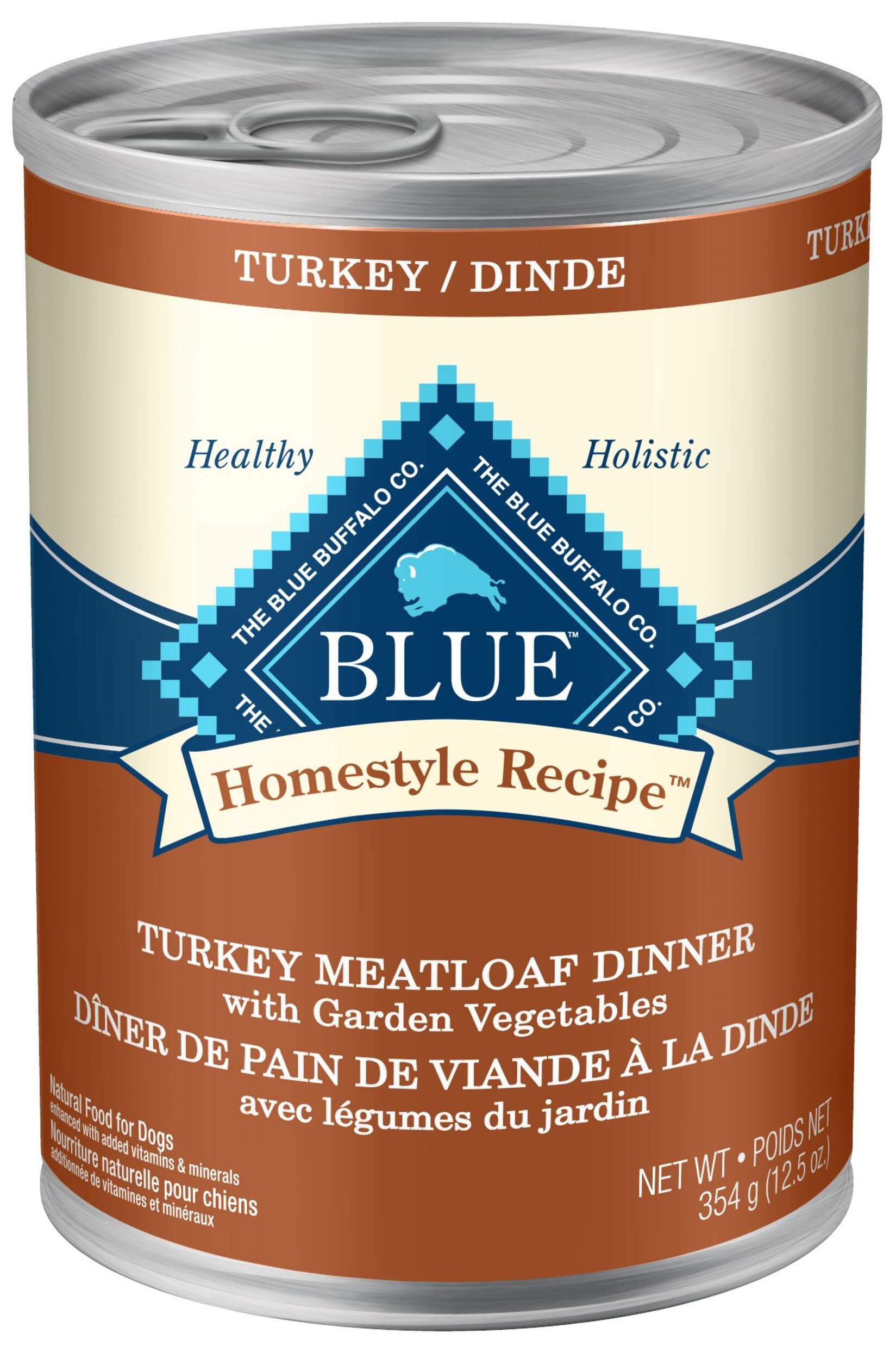Nourriture humide pour chiens adultes maison Blue Buffalo BLUE, pain de viande à la dinde et légumes, 354 g Front_Flat
