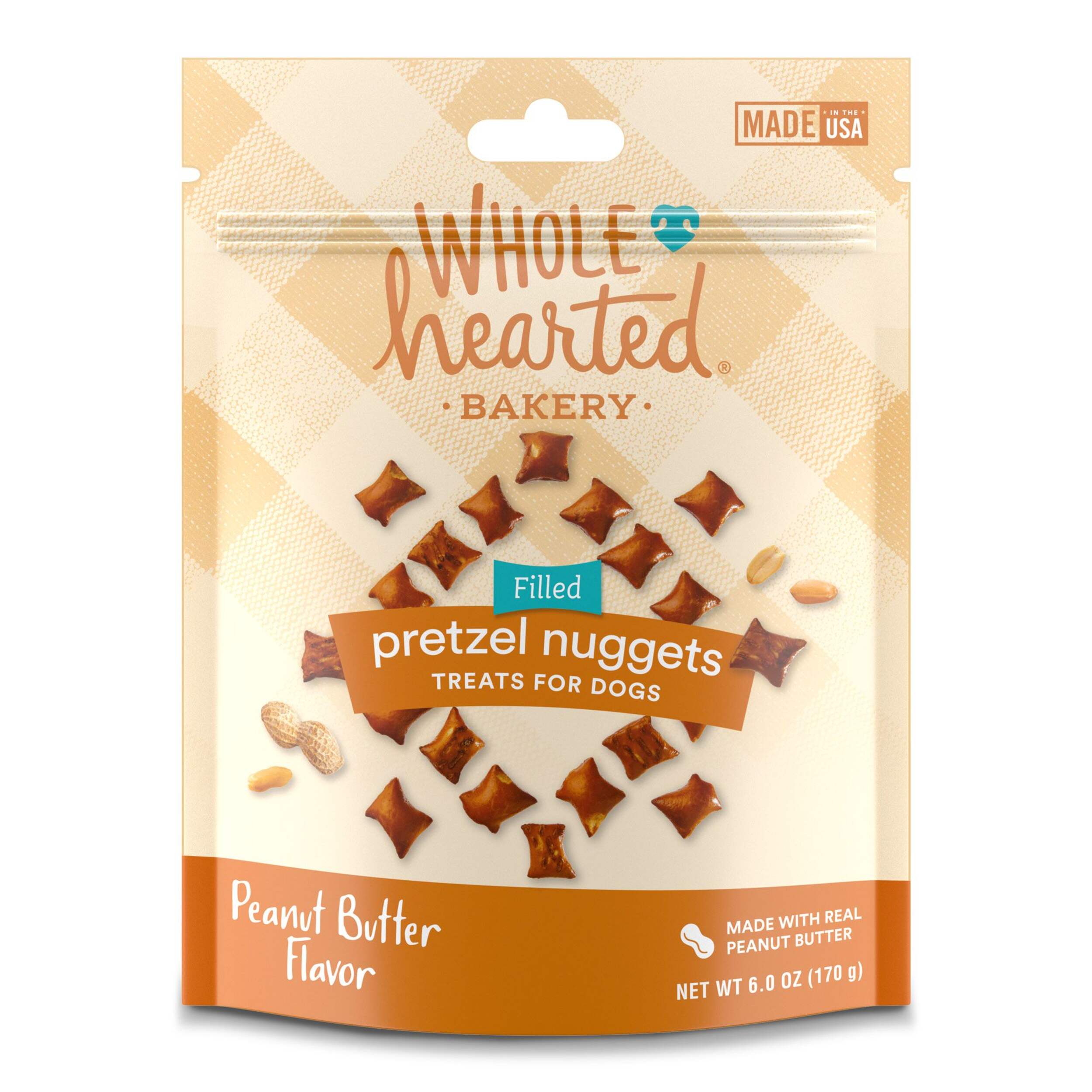 Pépites de bretzel au beurre d'arachide WholeHearted Bakery pour chiens, 6 oz Front_Flat