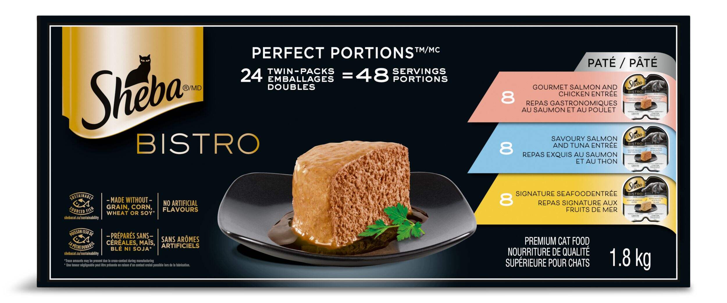 SHEBA Perfect Portions Multi Pack Pate Adult Wet Cat Food, 3 Unique Flavours, 24 x 75-g Front_Flat