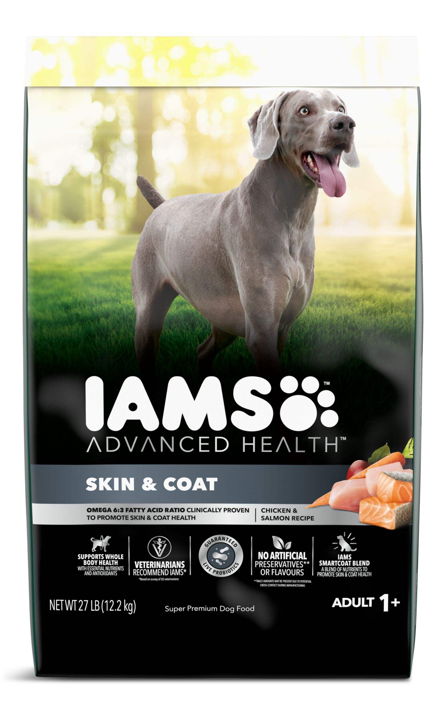 IAMS Advanced Health Adult Dry Dog Food for Improved Skin & Coat, Chicken & Salmon Recipe, 12.2-kg Front_Three_Fourths_Angled_Left