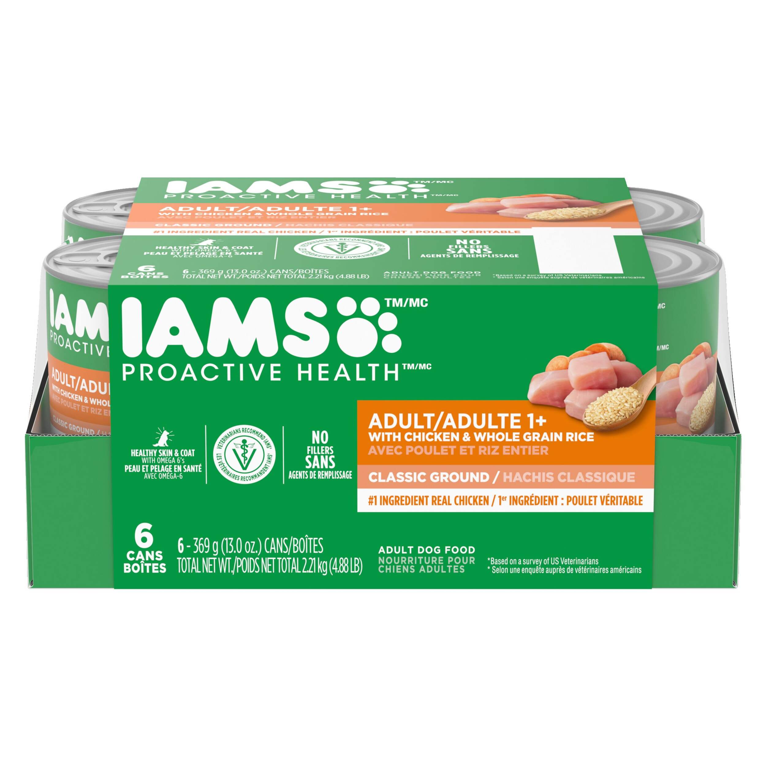 IAMS Proactive Health Chicken and Rice Adult Wet Dog Food, Classic Ground, 6 x 369-g Front_Elevated
