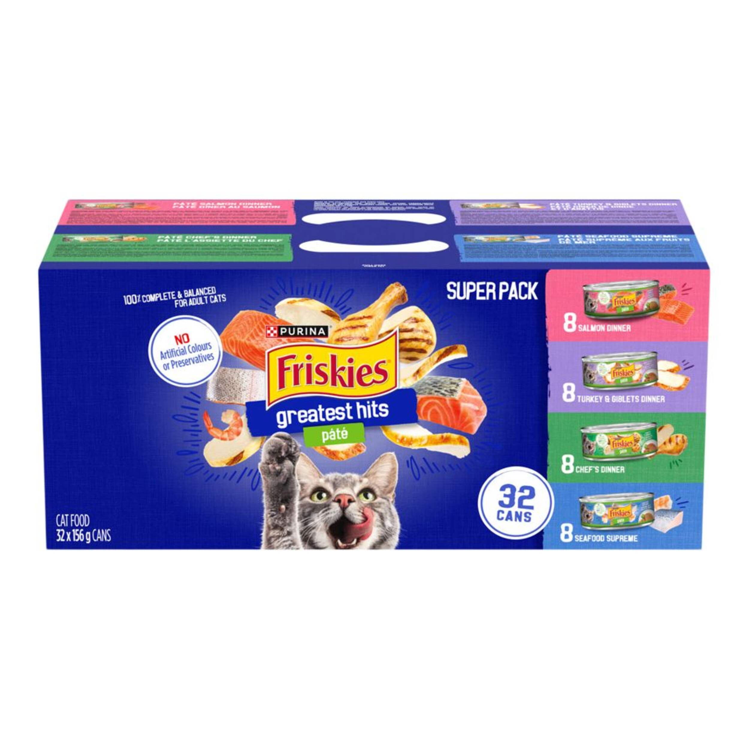 Purina Friskies Greatest Hits Variety Super Pack Adult Wet Cat Food,  4 Unique Flavours, 32 x 156-g Front_Elevated