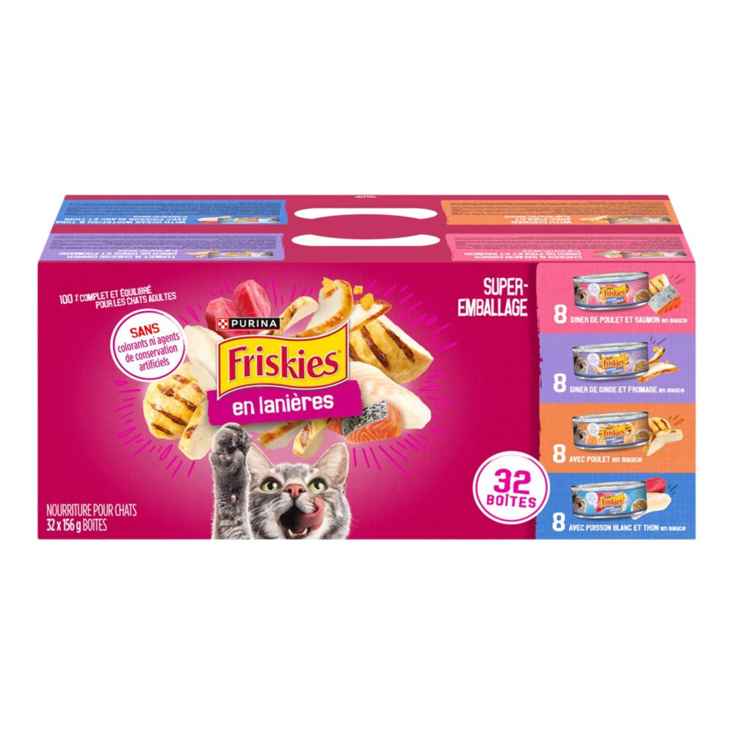 Purina Friskies Shredded Variety Super Pack Adult Wet Cat Food, 4 Unique Flavours, 32 x 156-g Front_Elevated