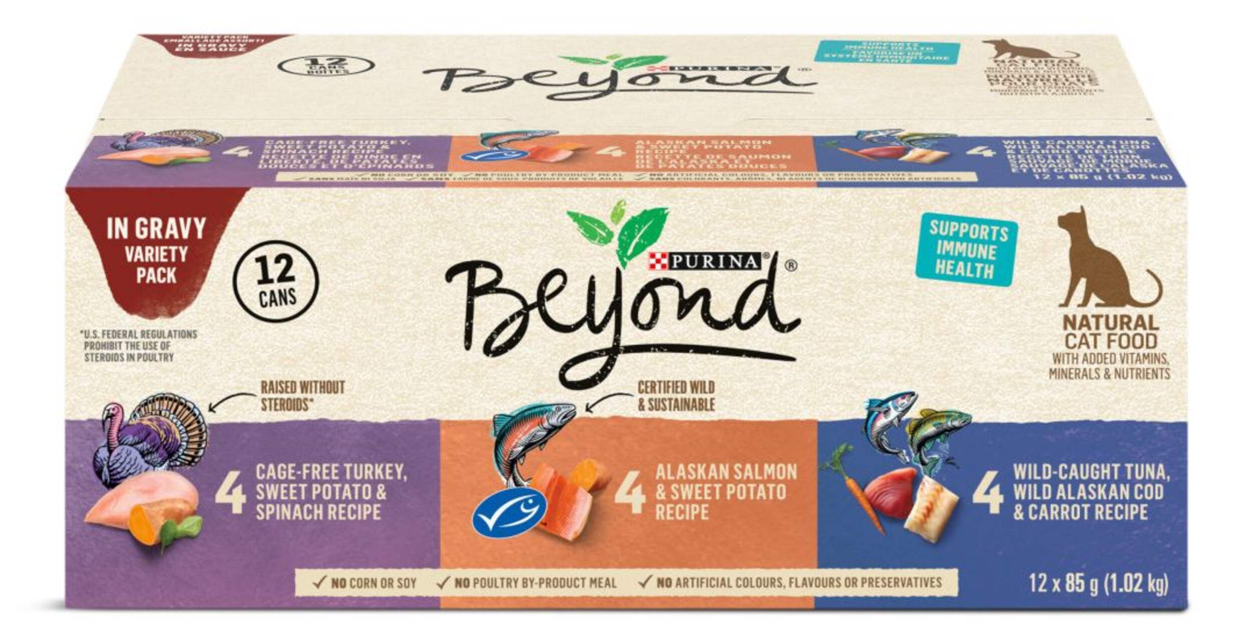 Purina Beyond In-Gravy Variety Pack Adult Wet Cat Food, 3 Unique Recipes, 12 x 85-g Front_Elevated