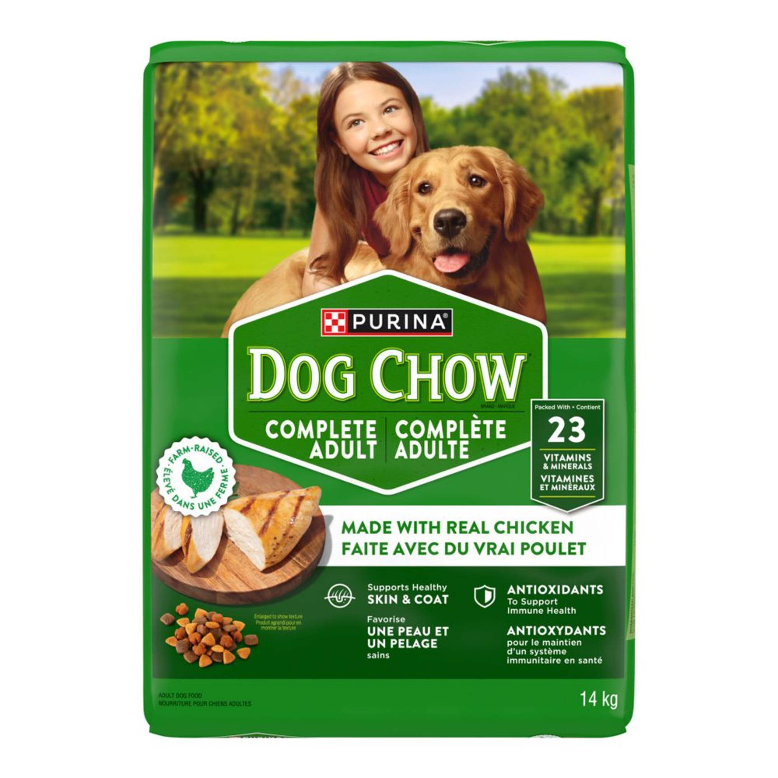 Purina Dog Chow Complete Chicken Adult Dry Dog Food, Micronutrient & Antioxidant Rich, 14-kg Front_Flat