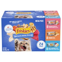 Purina Friskies Seafood and Chicken Lovers Variety Mega Pack Adult Wet Cat Food, 3 Unique Flavours, 24 x 156-g Front_Elevated