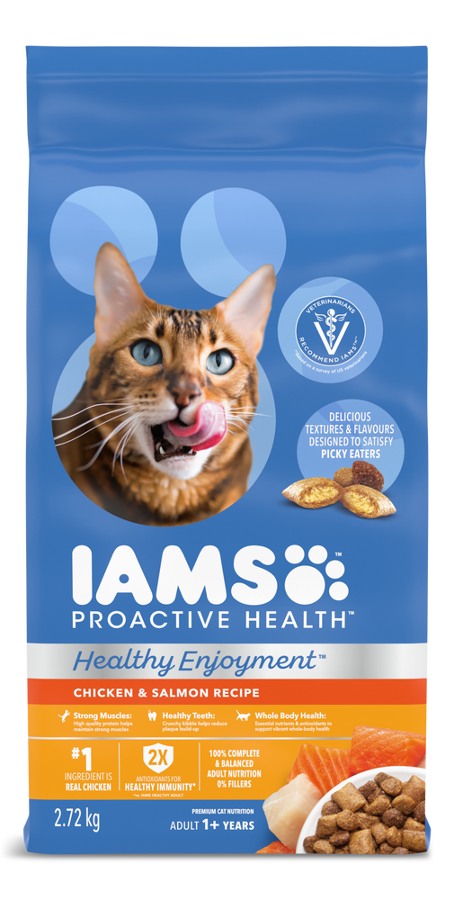 IAMS ProactiveHealth Healthy Enjoyment Chicken and Salmon Adult Dry Cat Food, High Protein, 2.72