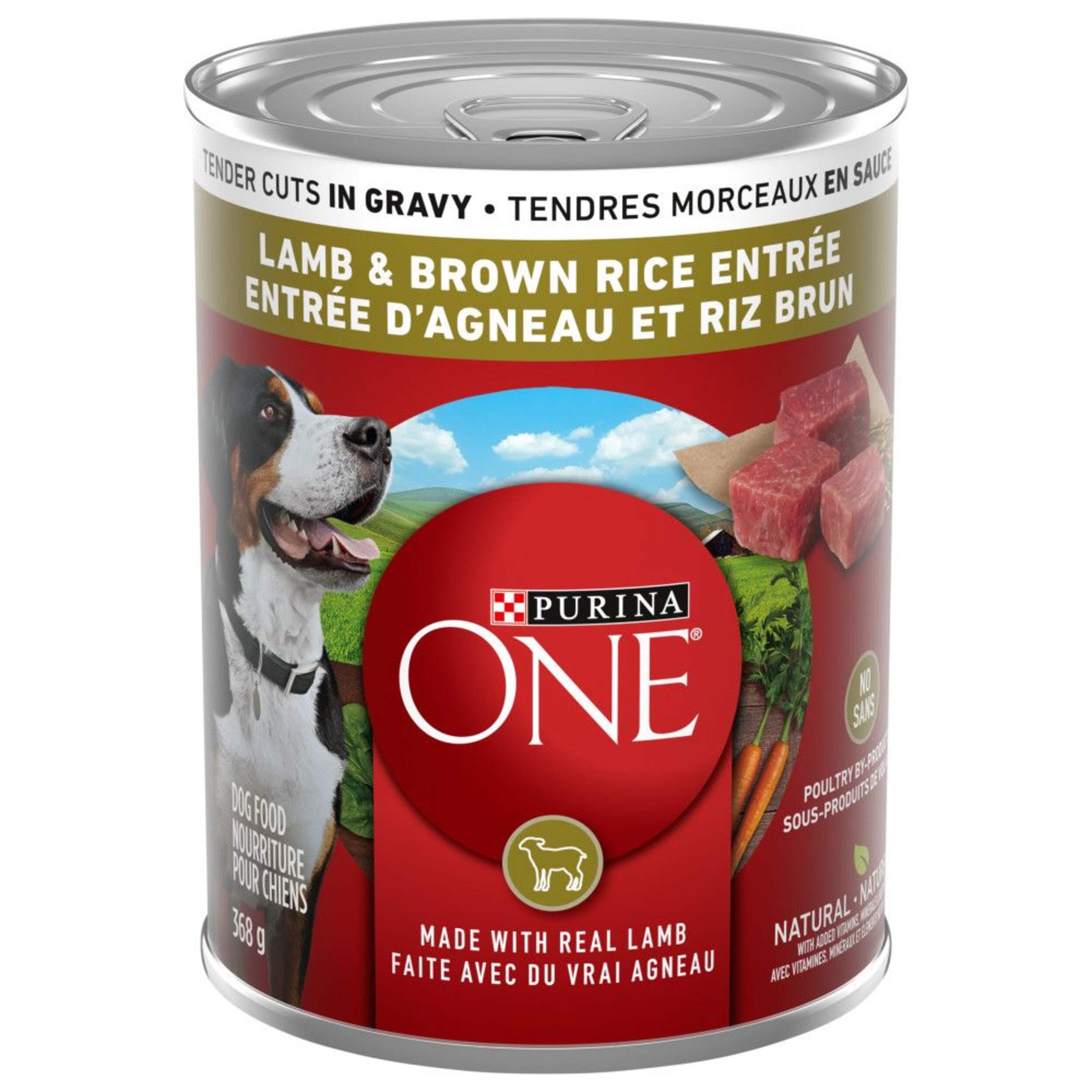Nourriture humide pour chiens adultes Purina One SmartBlend, agneau et riz en sauce, naturelle avec éléments nutritifs ajoutés, 12 x 368 g Front_Elevated