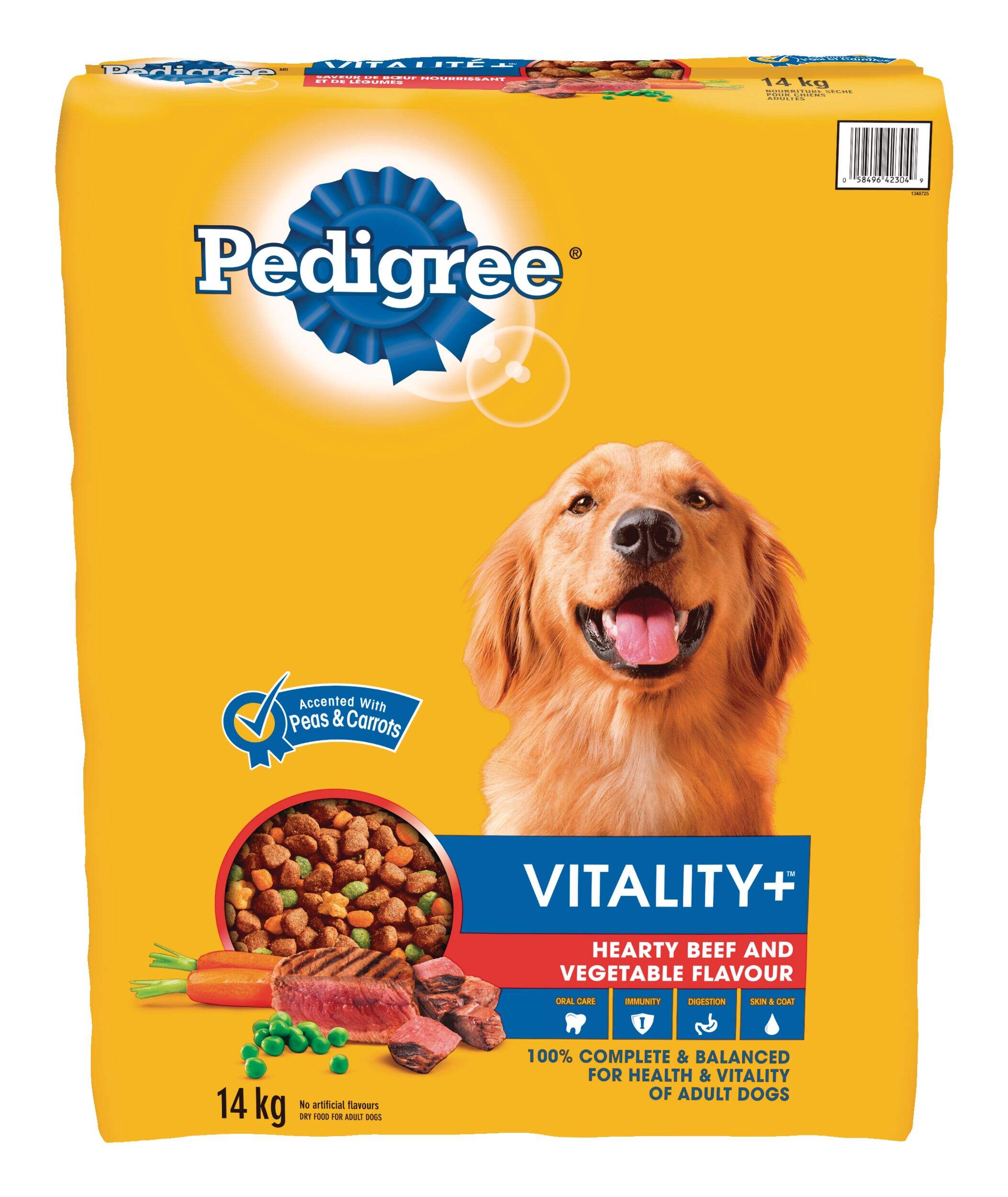 Pedigree Vitality+ Beef and Vegetable Flavour Adult Dry Dog Food, 14-kg Front_Elevated