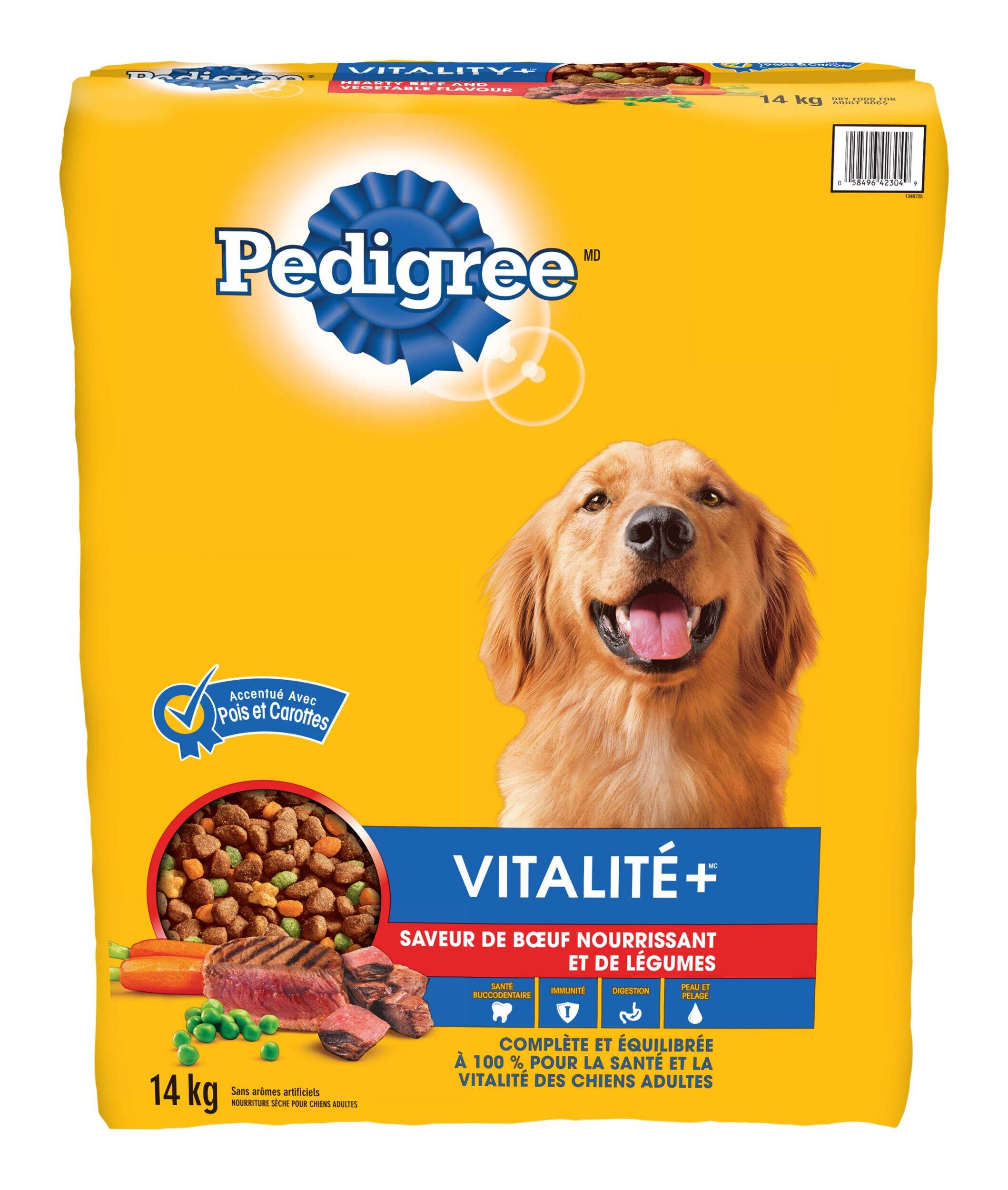 Nourriture sèche pour chiens adultes Pedigree Vitalité+, saveur de boeuf et légumes, 14 kg Front_Elevated