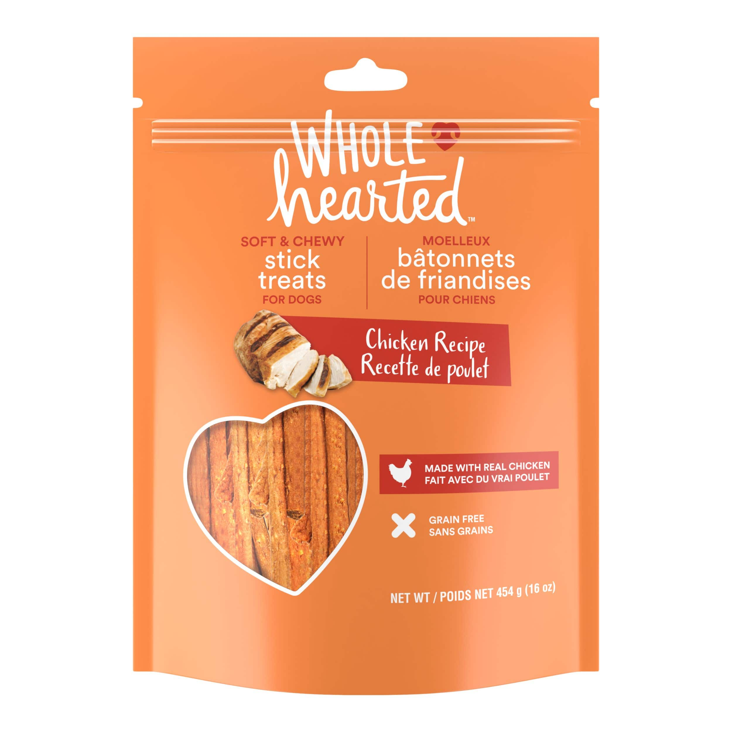 WholeHearted Grain Free Soft Chewy Chicken Stick Dog Treats 453 g