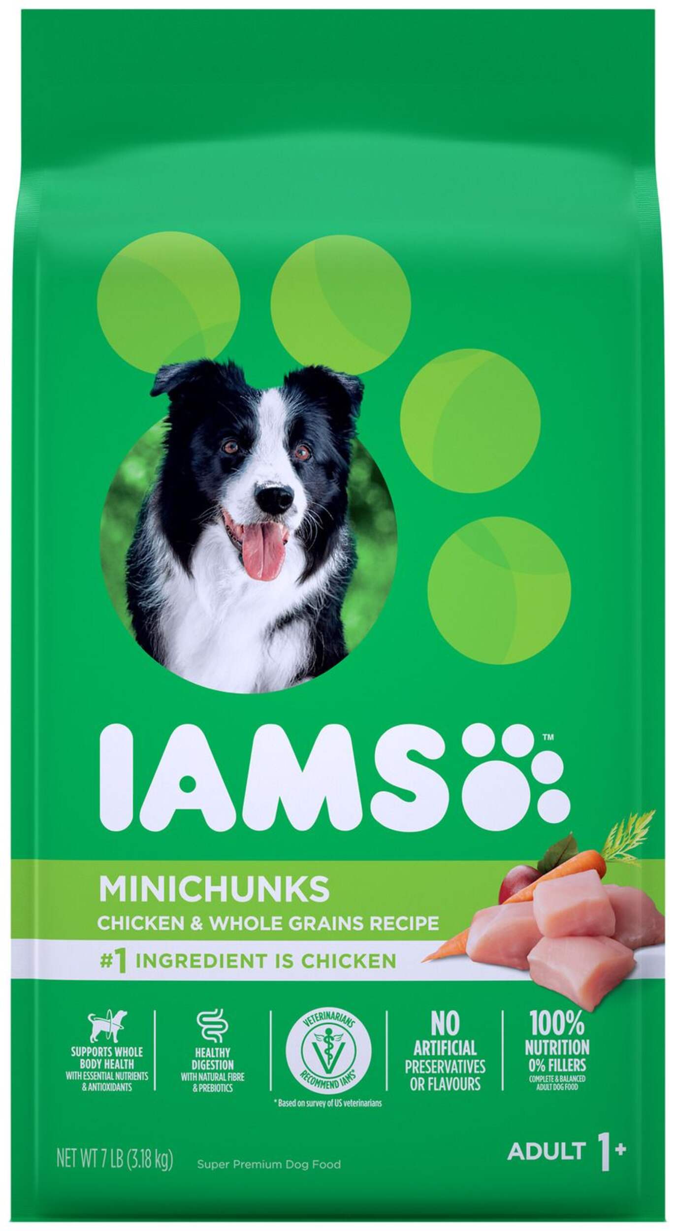 IAMS™ Adult Minichunks Dry Dog Food Chicken & Whole Grains Recipe, 3.18-kg Front_Flat