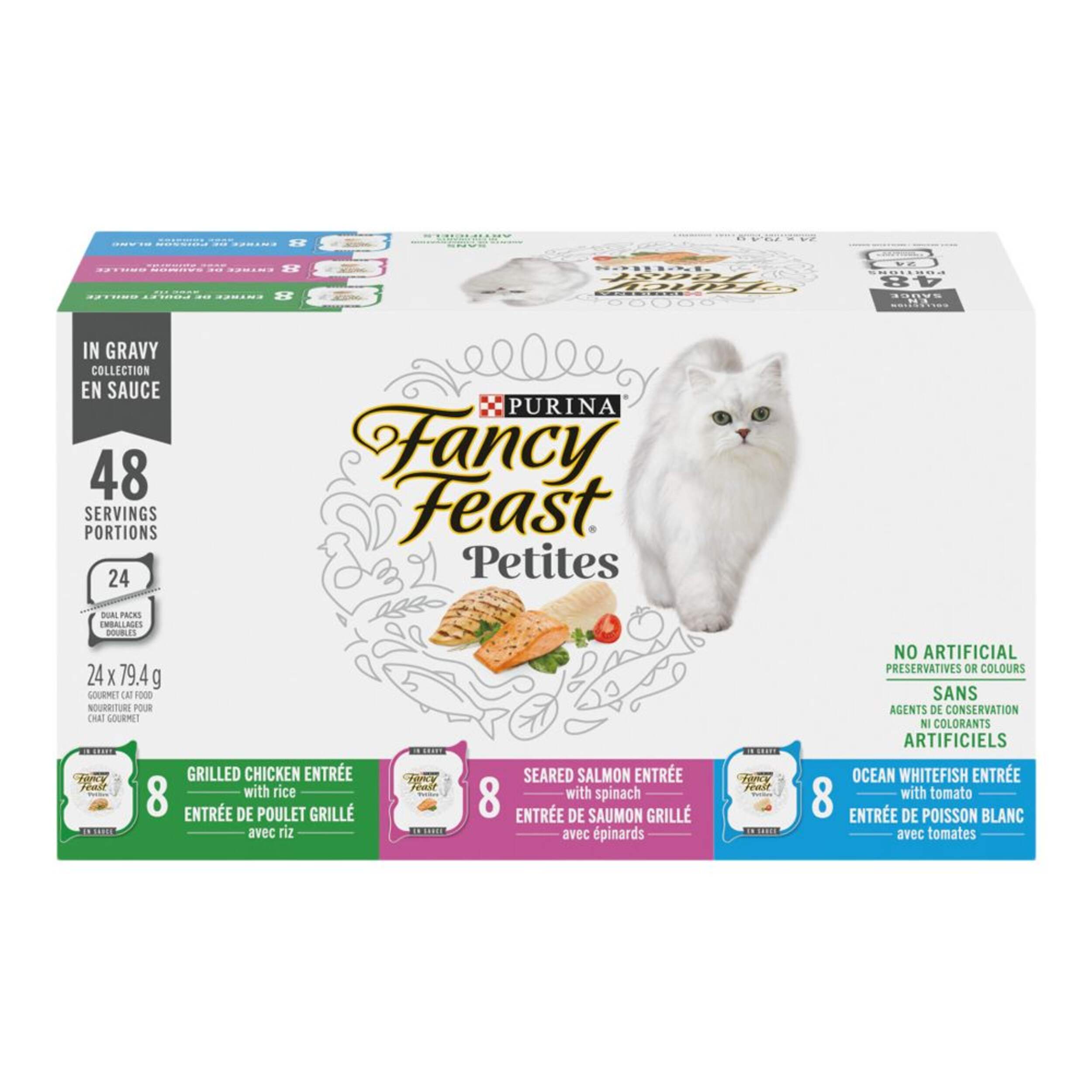 Purina Fancy Feast Petites Pâté Cat Food Variety Pack Wet Cat Food, 24 x 79-g Front_Elevated