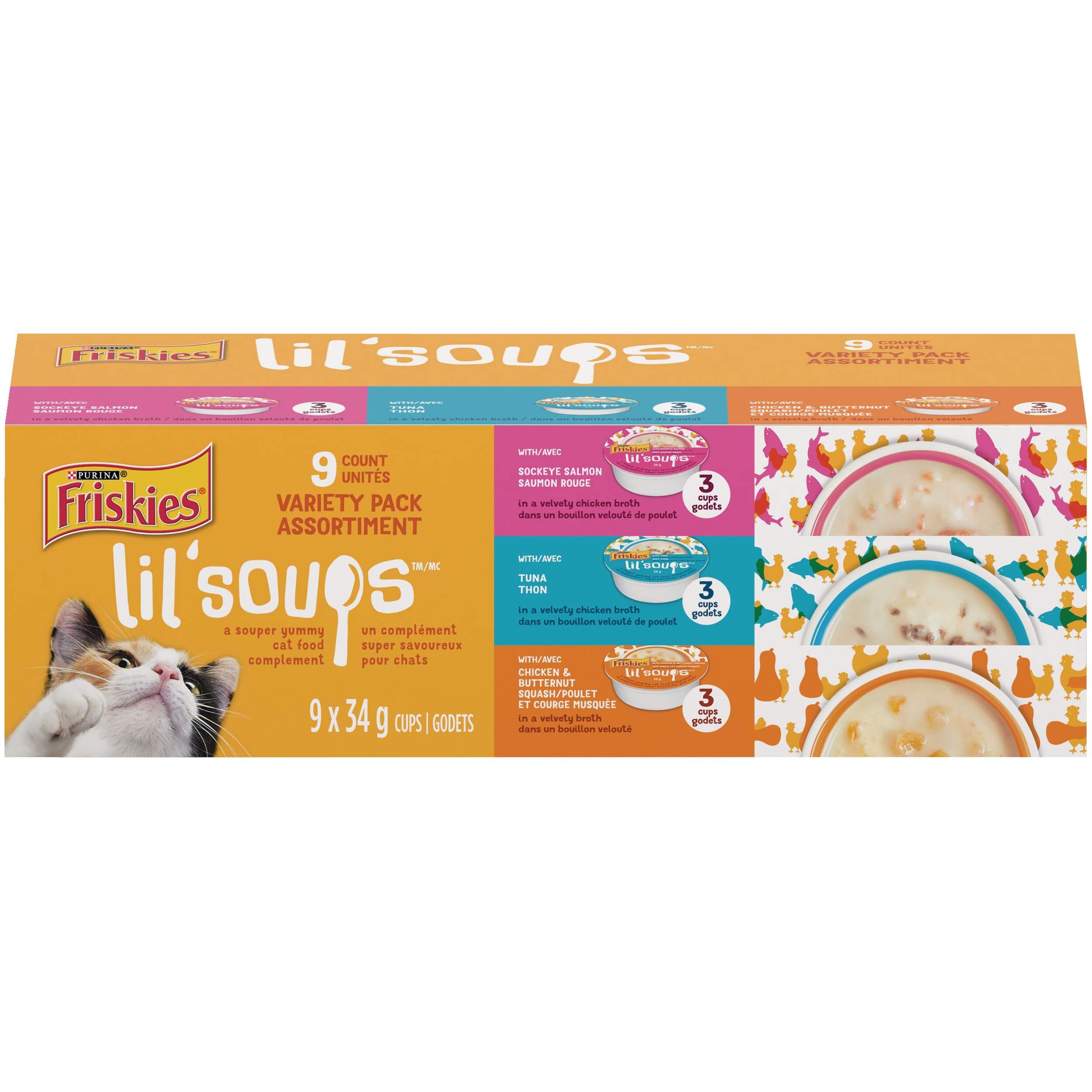 Nourriture humide pour chats Friskies Lil' Soups Complement, saveurs variées, 34 g, paq. 9 Front_Elevated