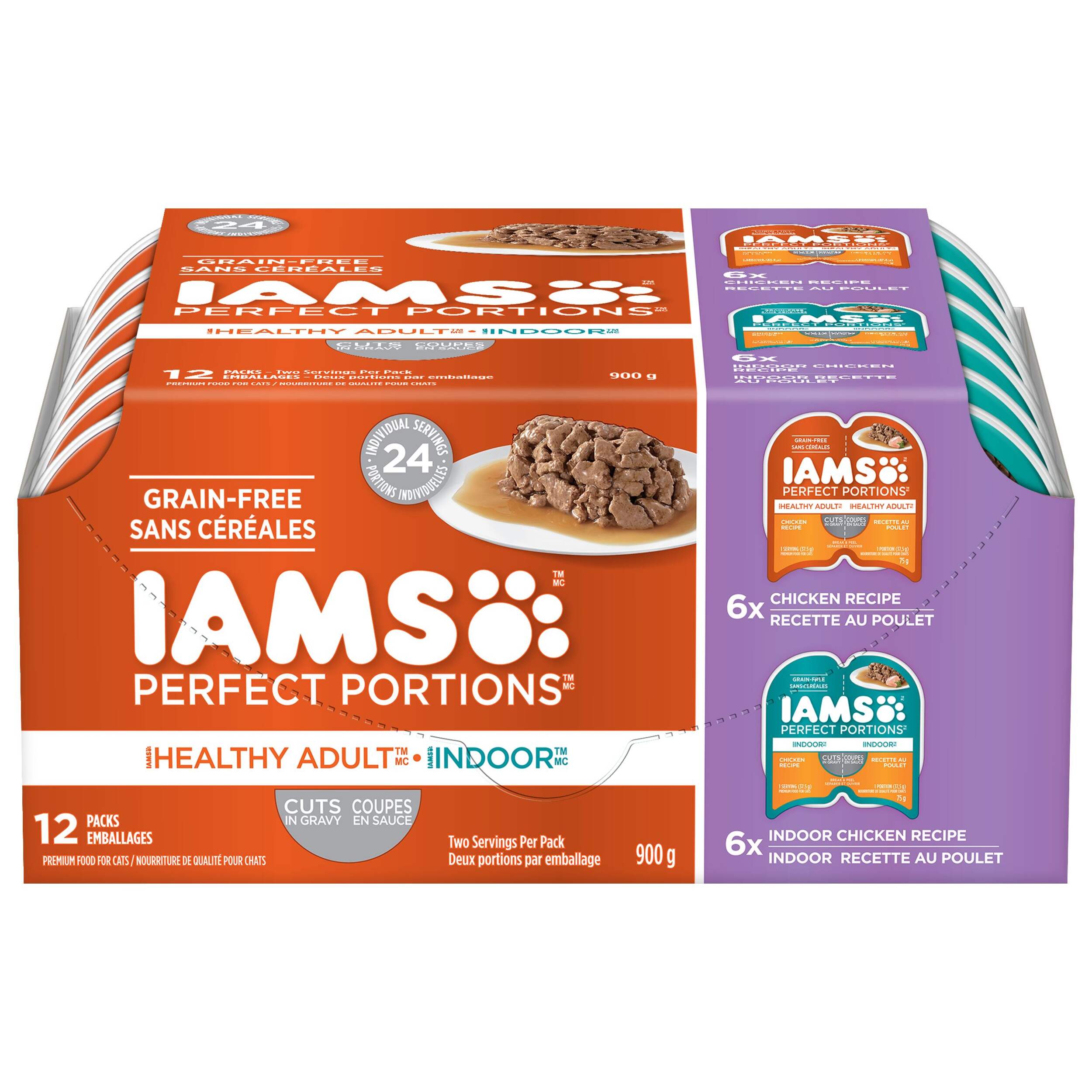 IAMS Perfect Portions Chicken & Indoor Chicken Adult Wet Cat Food, 12-Pk, 900-g Front_Elevated