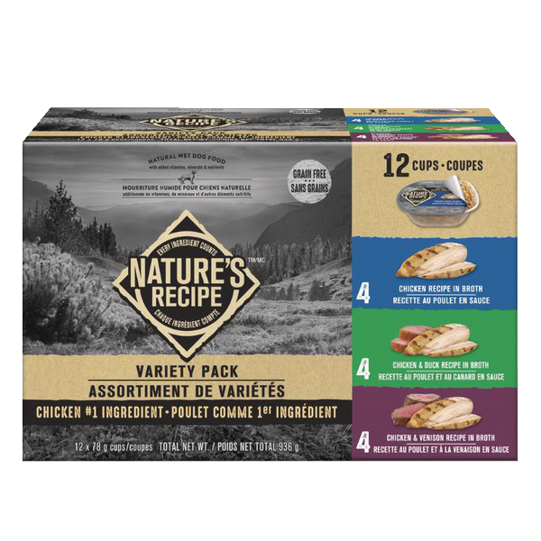 Nature's ReciPe Chicken Variety Pack All Ages Wet Dog Food, 78g, 12Pk