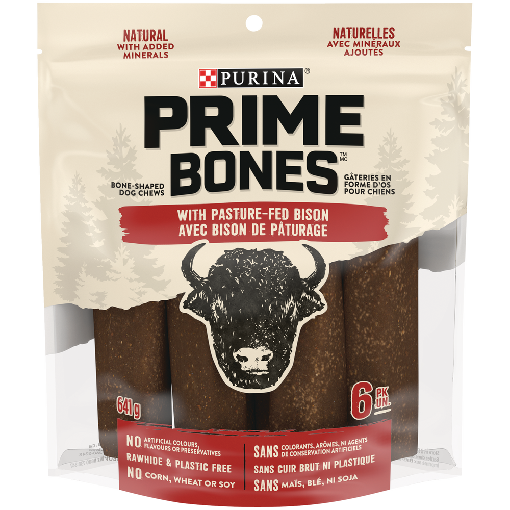 Purina Prime Bones Dog Chews with PastureFed Bison Dog Treats, Rawhide