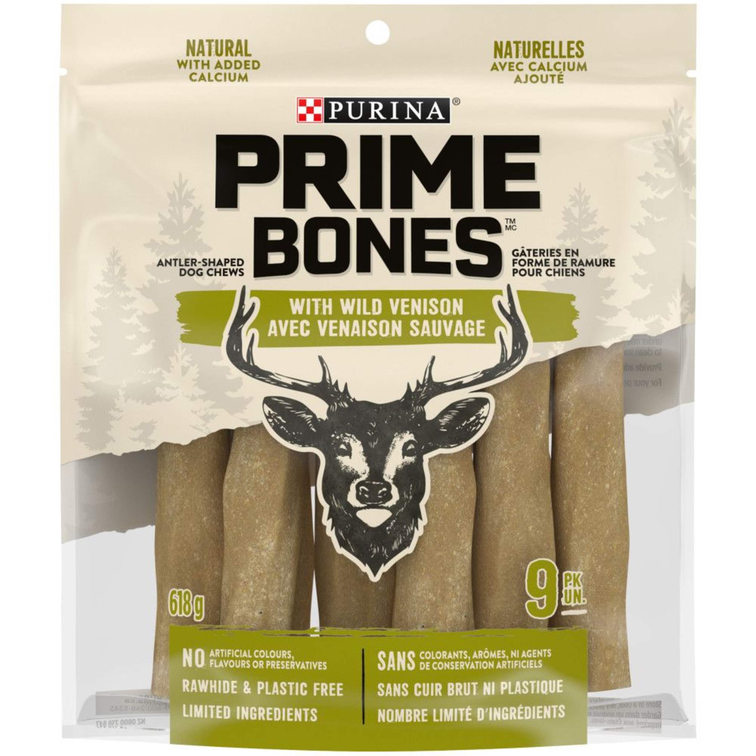 Purina Prime Bones Dog Chews with Wild Venison Dog Treats, Rawhide Free, 9-Pk, 641-g Front_Flat