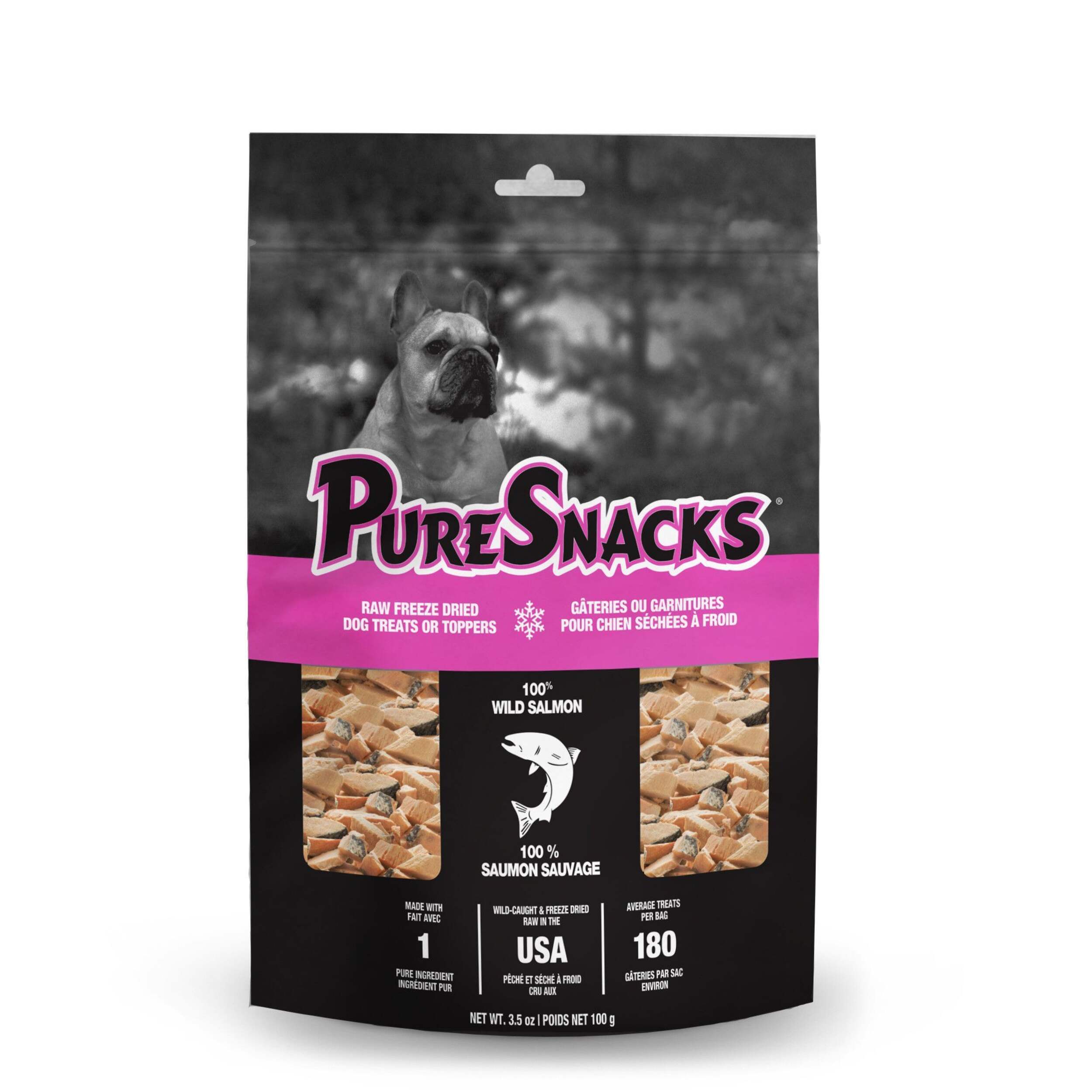 PureSnacks Freeze Dried Salmon Dog Treats, 100-g Front_Flat