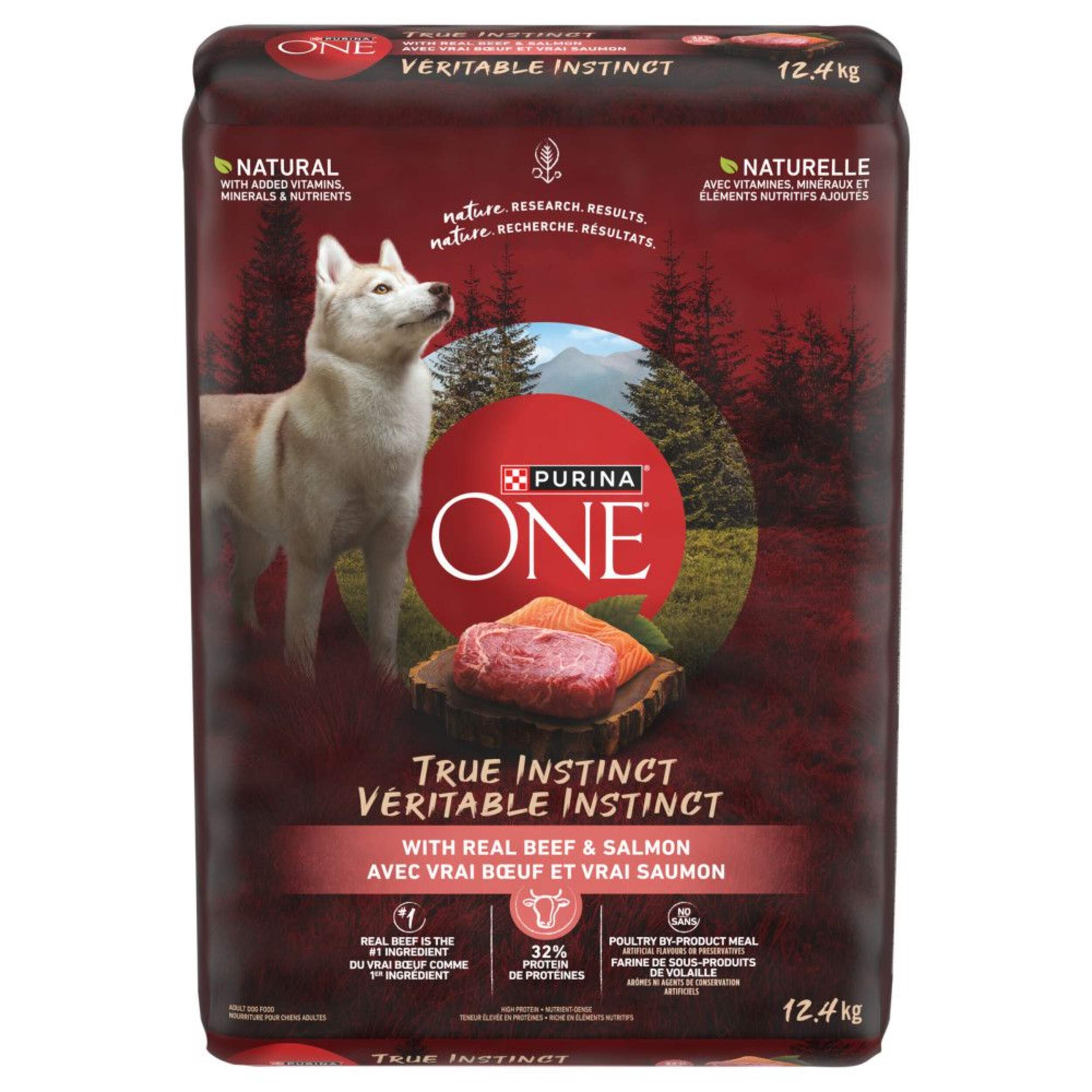 Purina ONE SmartBlend True Instinct Beef & Salmon Adult Dry Dog Food, 12.4-kg Front_Flat