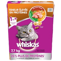 Nourriture sèche pour chats Whiskas Teneur élevée en protéines, avec vrai poulet, formats variés Front_Flat