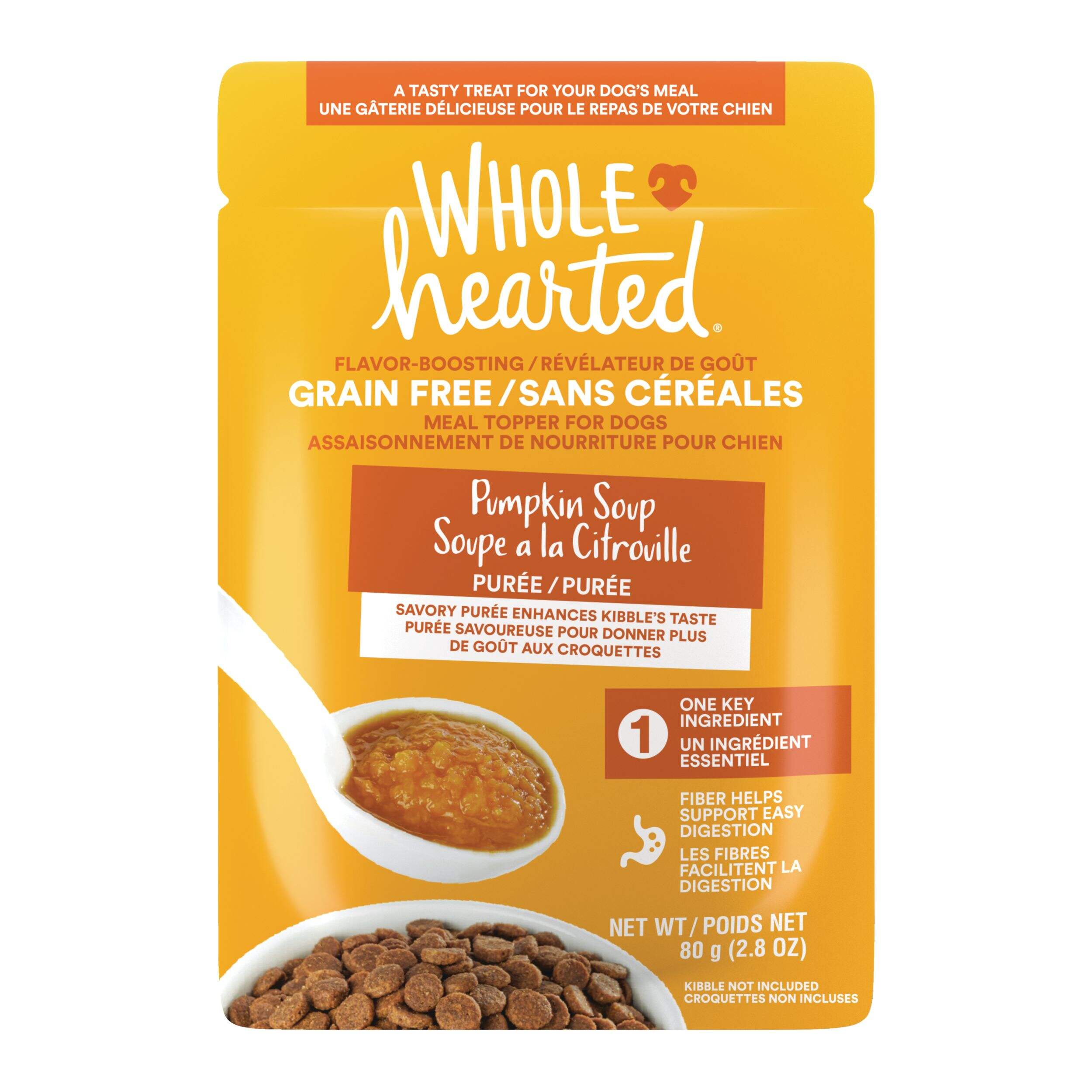 Garniture de repas pour chiens WholeHearted, purée de citrouille, 80 g Front_Flat