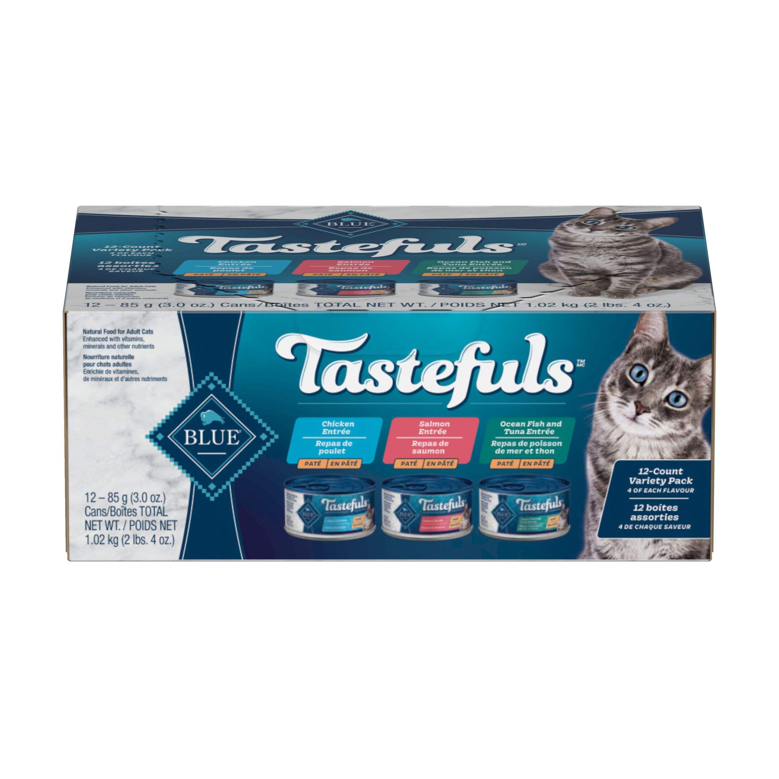 Assortiment de nourriture humide pour chats pâté au saumon, poulet et poisson/thon Blue Buffalo BLUE Tastefuls, 3 oz, paq. 12 Front_Elevated