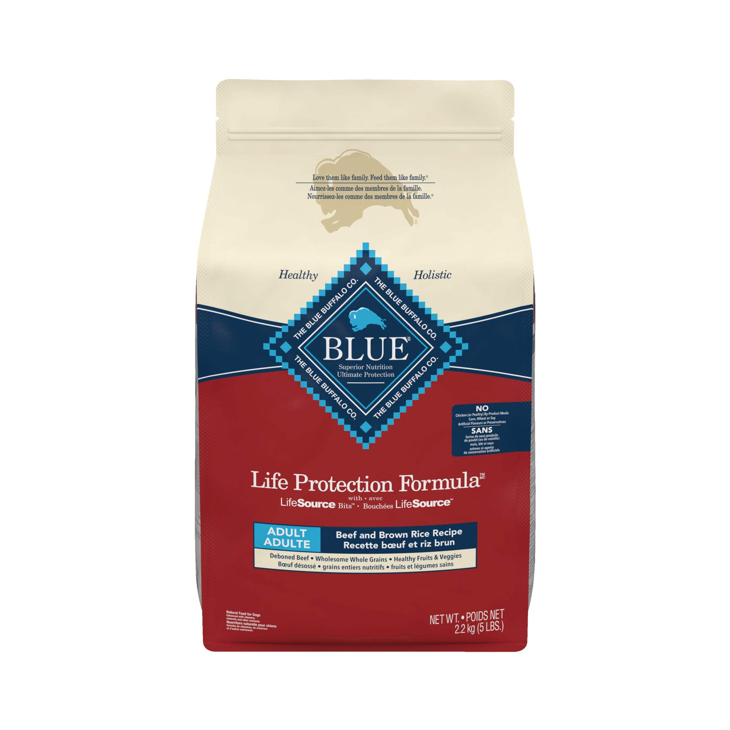Nourriture sèche pour chiens adultes boeuf et riz brun Blue Buffalo BLUE Life Protection Formula, 5 lb Front_Flat