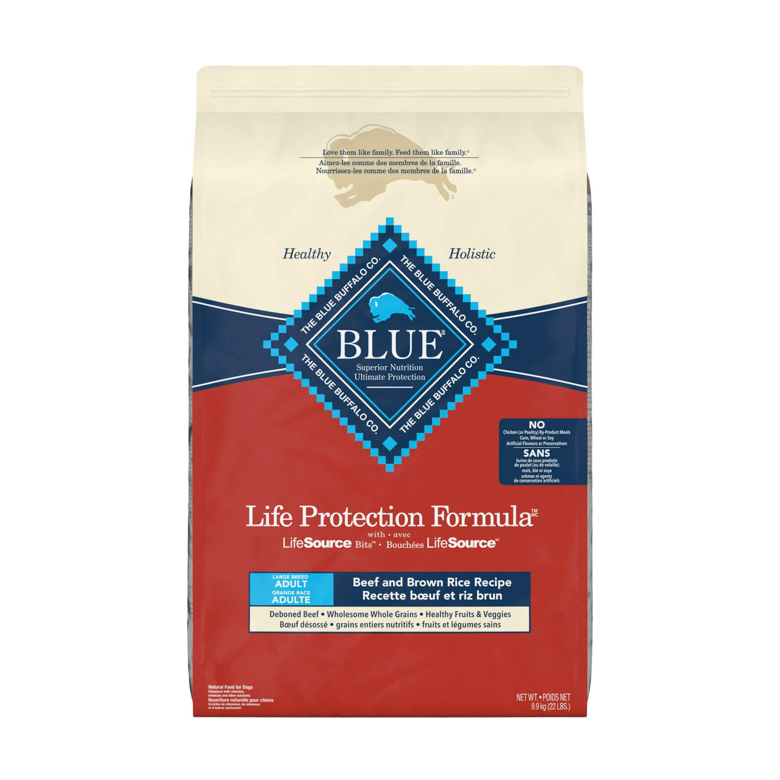 Nourriture sèche pour chiens adultes de grande race boeuf et riz brun Blue Buffalo BLUE Life Protection Formula, 22 lb Front_Flat