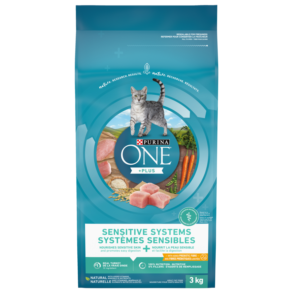 Purina ONE® Sensitive Systems Natural Adult Dry Cat Food, Turkey, 3-kg ...