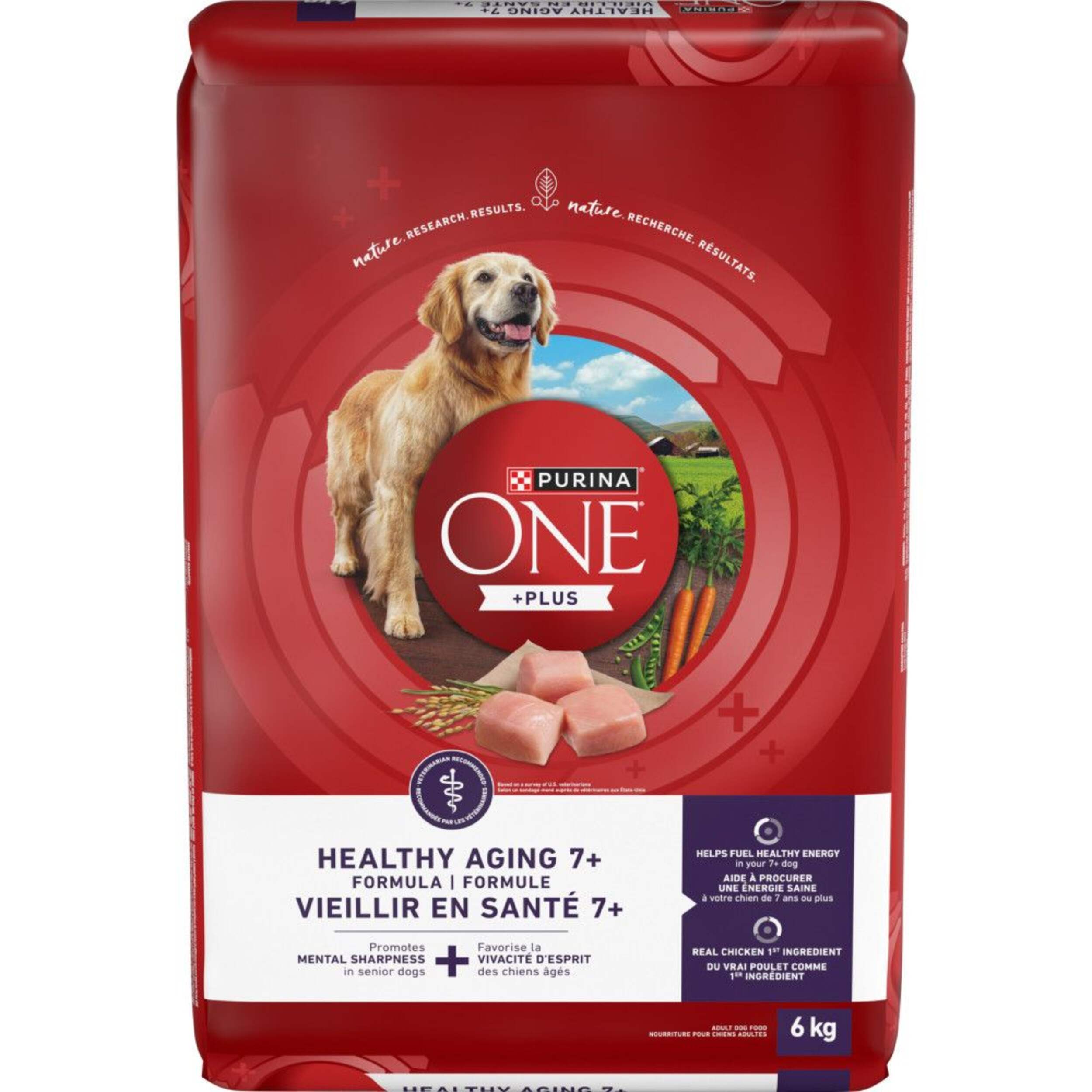 Nourriture sèche pour chiens adultes 7 ans et plus santé Purina ONE SmartBlend, 6 kg Front_Flat