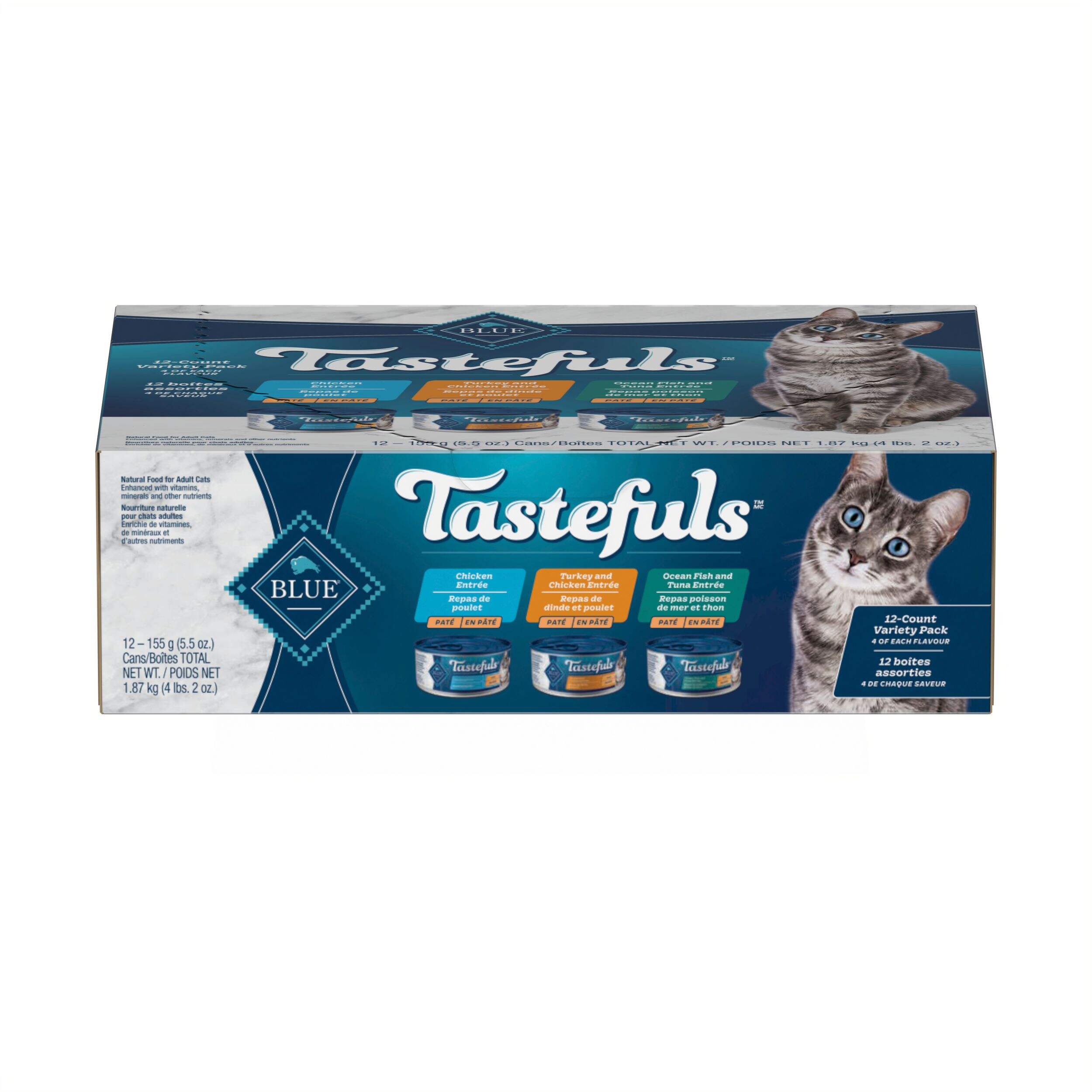 Assortiment de nourriture humide pour chats adultes Blue Buffalo BLUE Tastefuls, pâtés au poulet, dinde et poisson océanique, 5,5 oz, paq. 12 Front_Elevated