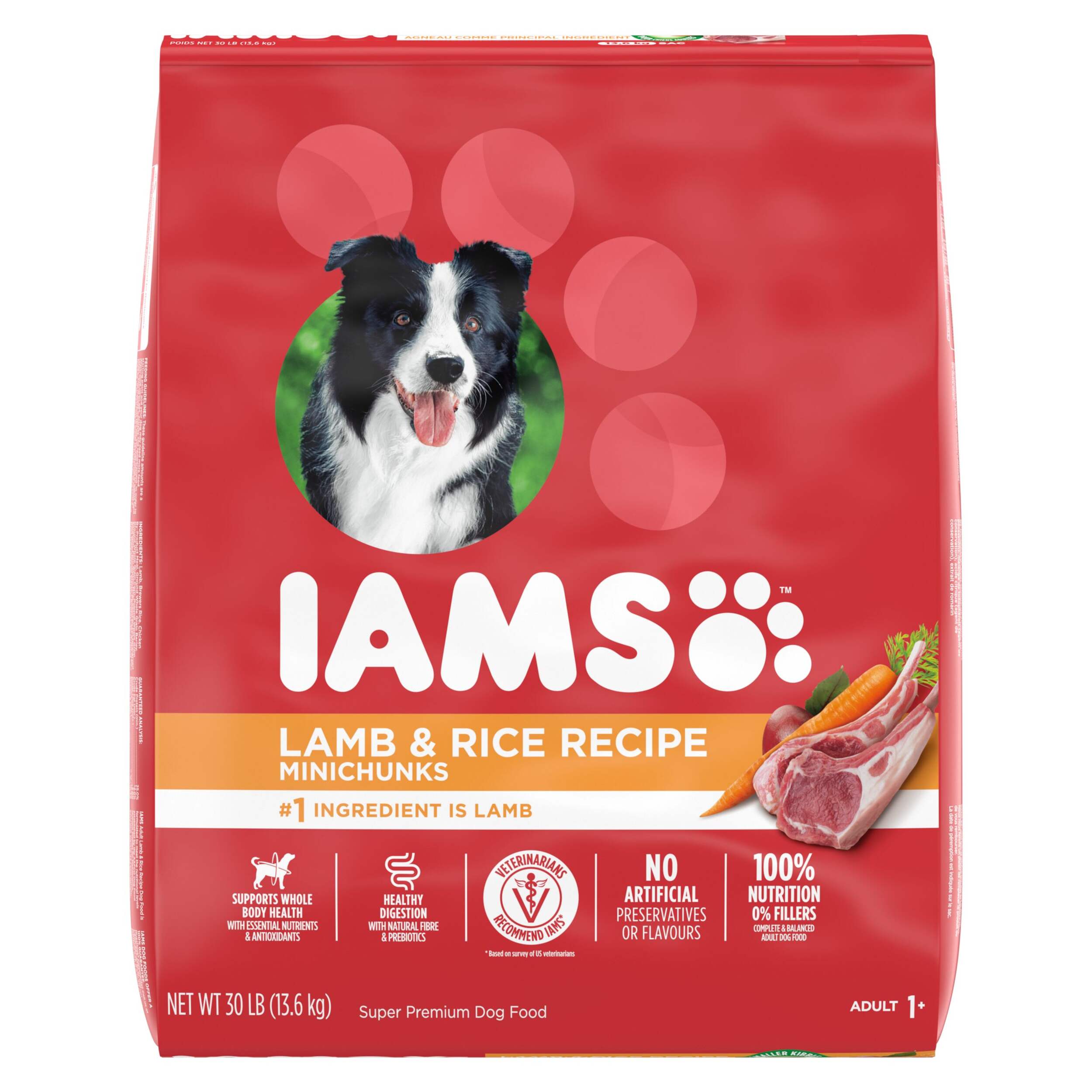 IAMS Adult Dog Food, Lamb & Rice Minichunks Recipe, 13.6-kg Front_Flat