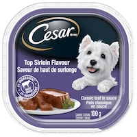 Nourriture crue pour chiens adultes Cesar pain classique en sauce, saveur de haut de surlonge, 100 g Overhead_Flat