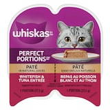 Whiskas Perfect Portions Pate Wet Cat Food Tray, Whitefish & Tuna Entrée, 2-Servings, 75-g Front_Flat